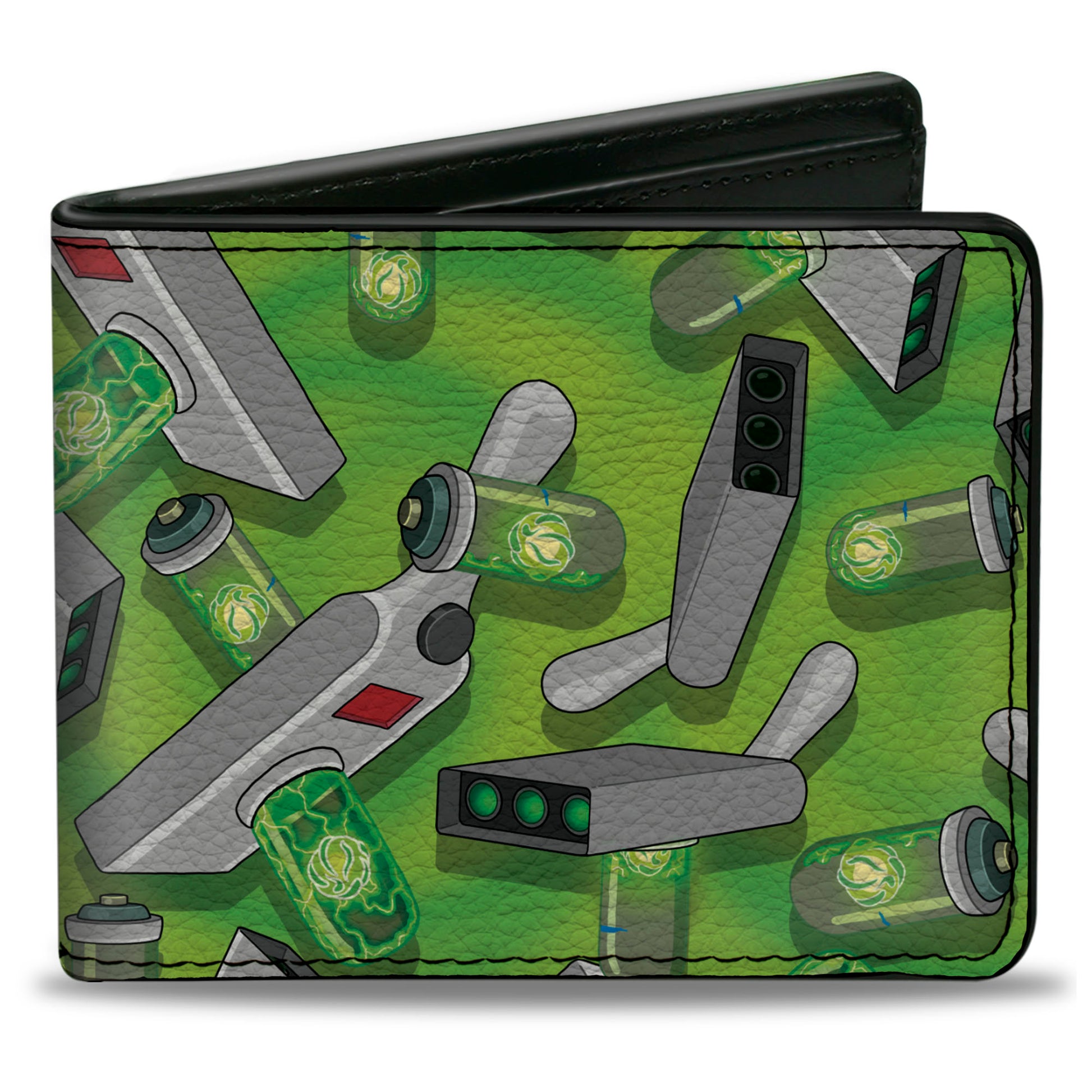 Bi-Fold Wallet - Rick and Morty Portal Gun Collage Greens Bi-Fold Wallets Rick and Morty