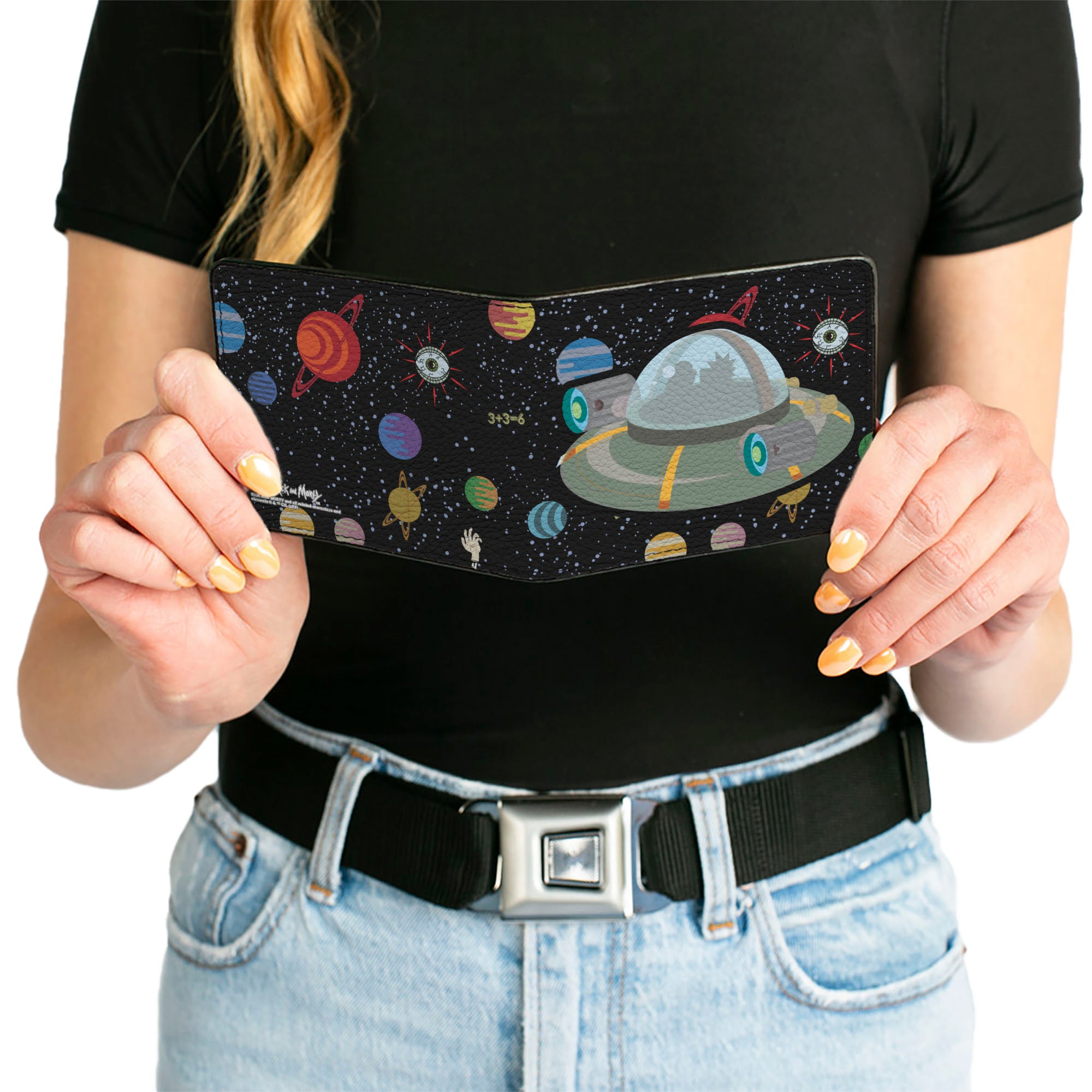 Bi-Fold Wallet - Rick and Morty Spaceship Silhouette Multi Color Bi-Fold Wallets Rick and Morty