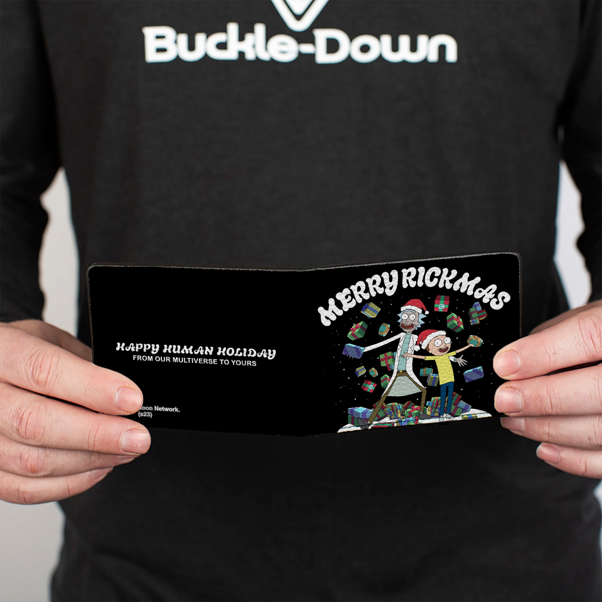 Bi-Fold Wallet - Rick and Morty Holiday MERRY RICKMAS Pose + HAPPY HUMAN HOLIDAY Black Bi-Fold Wallets Rick and Morty