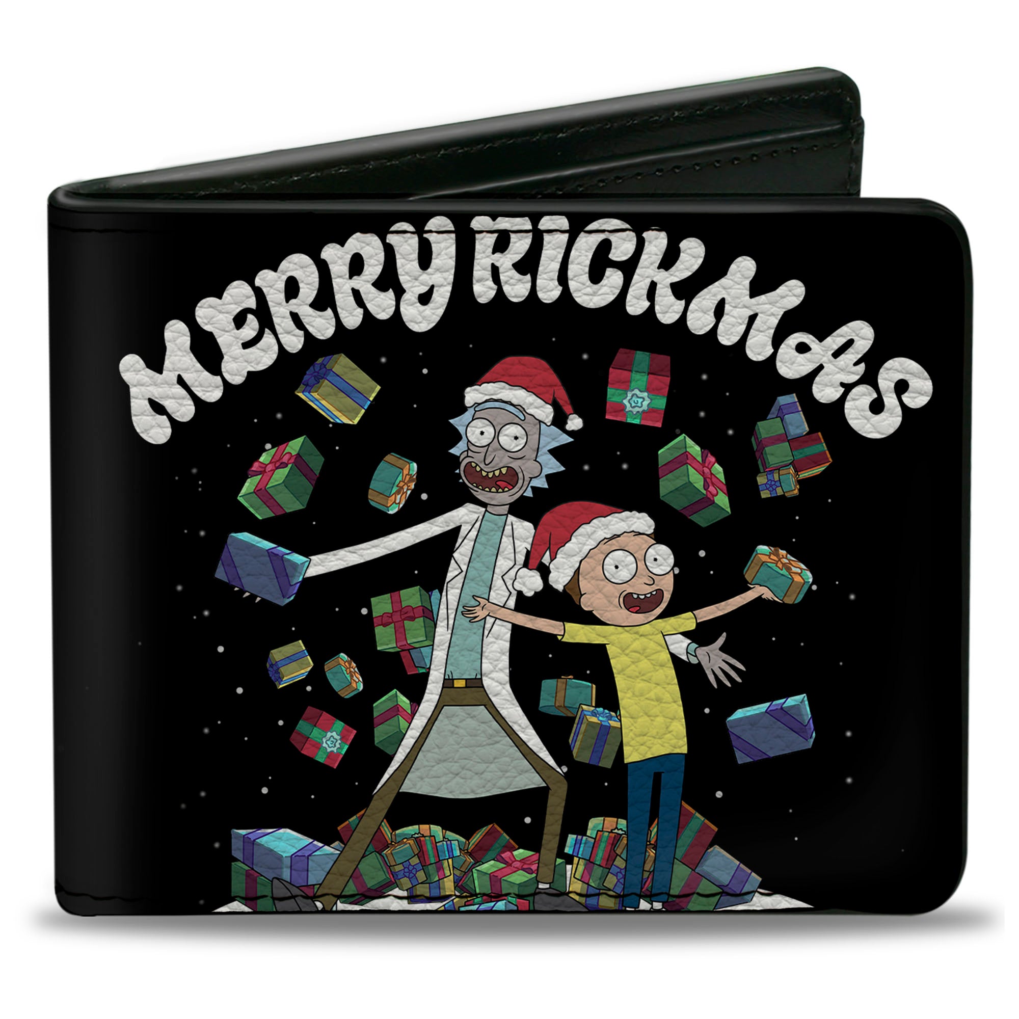 Bi-Fold Wallet - Rick and Morty Holiday MERRY RICKMAS Pose + HAPPY HUMAN HOLIDAY Black Bi-Fold Wallets Rick and Morty