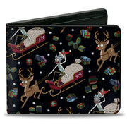 Bi-Fold Wallet - Rick and Morty Holiday Santa Rick Reindeer Sled Pose and Packages Collage Black Bi-Fold Wallets Rick and Morty