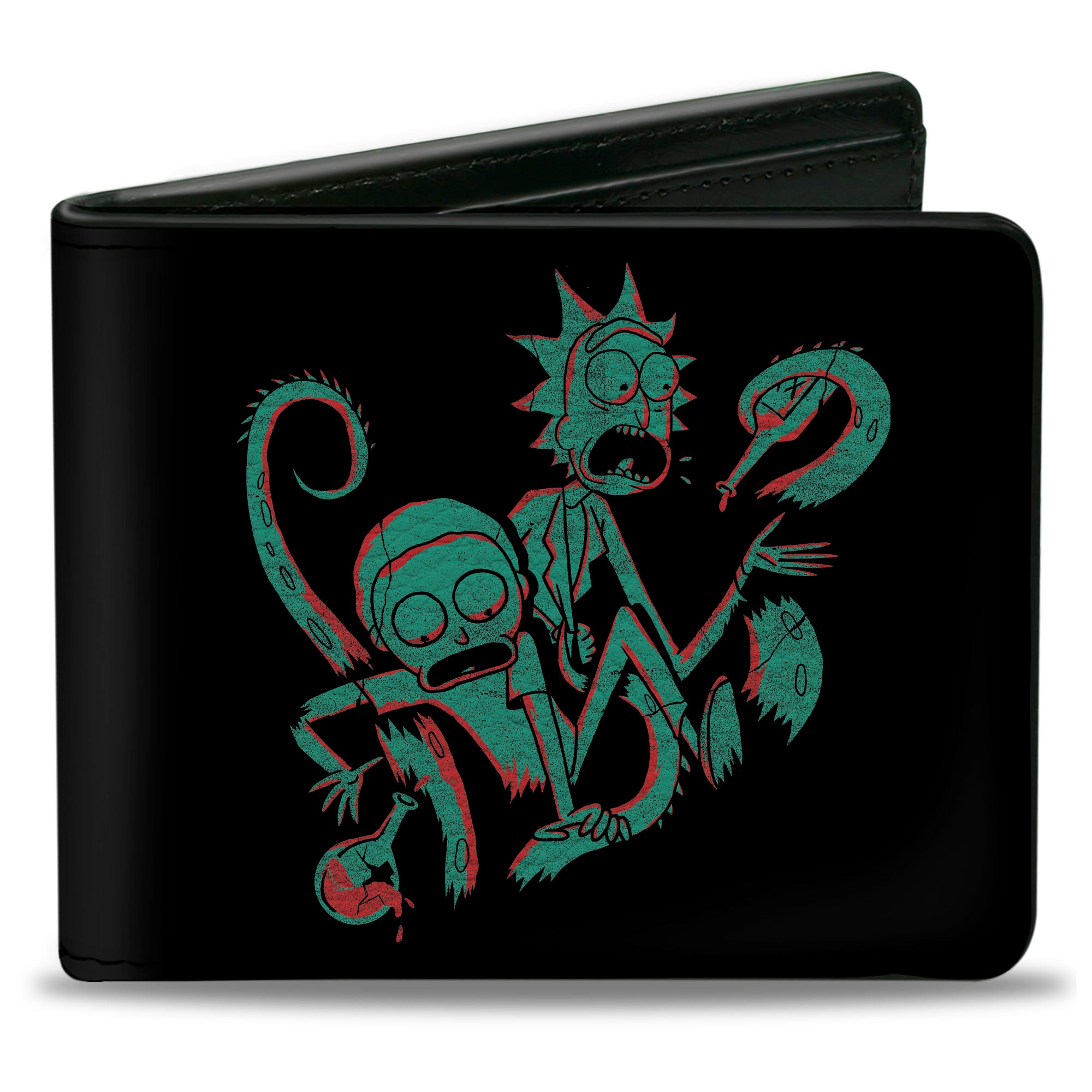 Bi-Fold Wallet - Rick and Morty Psychedelic Monster Pose Black/Orange/Green Bi-Fold Wallets Rick and Morty