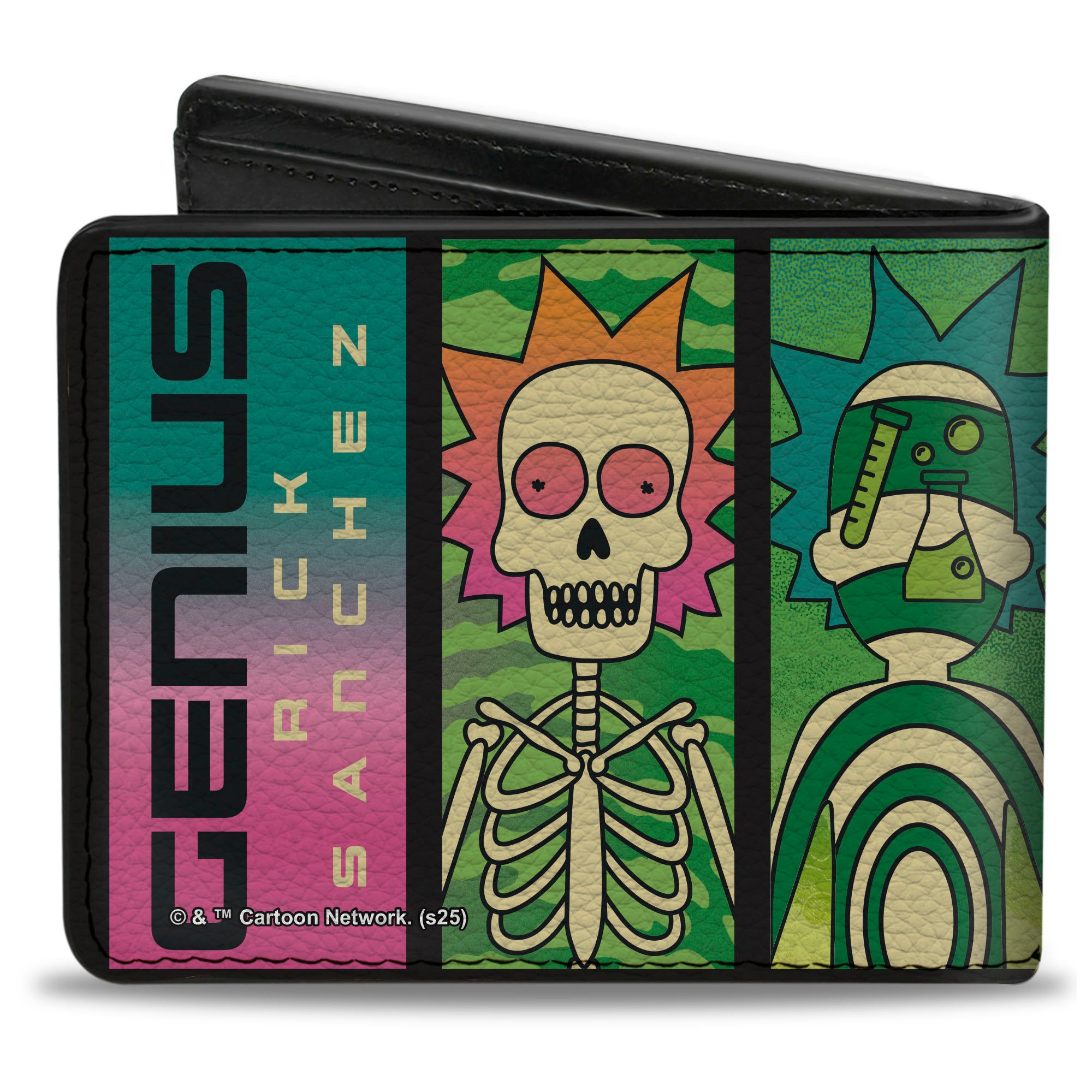 Bi-Fold Wallet - Rick GENIUS Body Scan Blocks Black/Multi Color Bi-Fold Wallets Rick and Morty