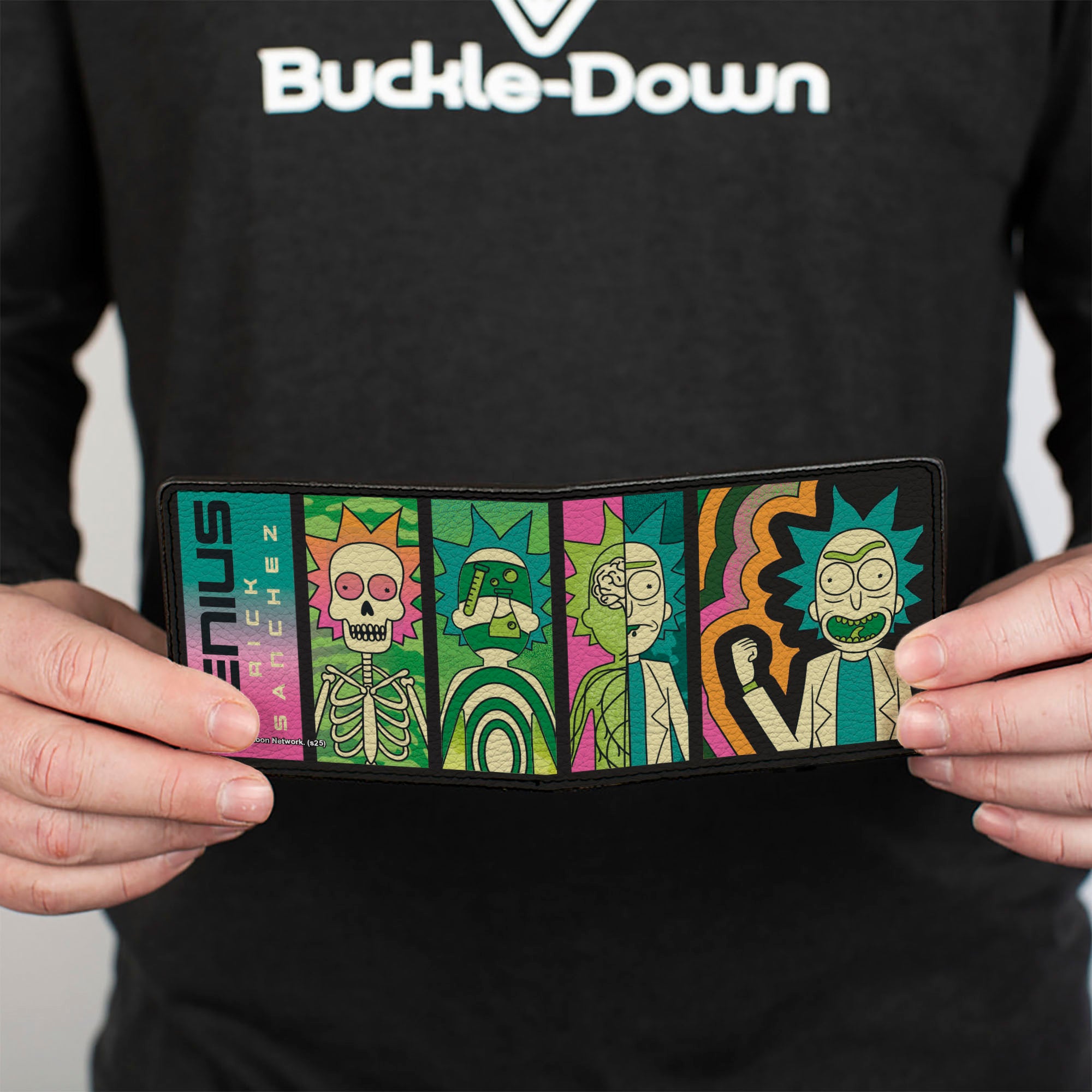Bi-Fold Wallet - Rick GENIUS Body Scan Blocks Black/Multi Color Bi-Fold Wallets Rick and Morty
