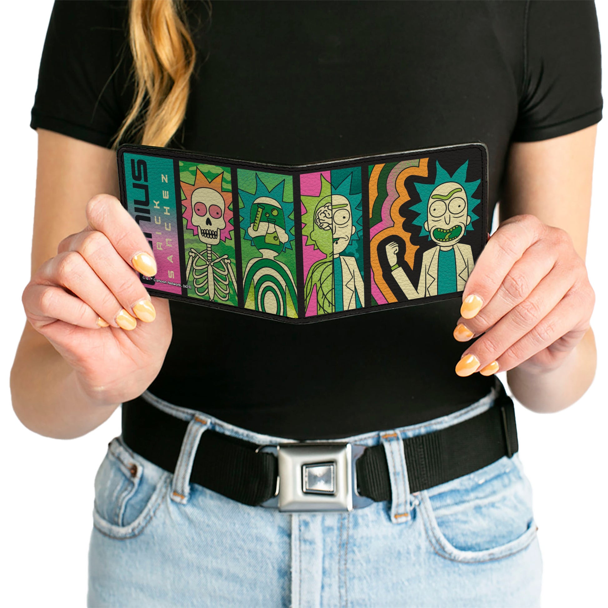 Bi-Fold Wallet - Rick GENIUS Body Scan Blocks Black/Multi Color Bi-Fold Wallets Rick and Morty