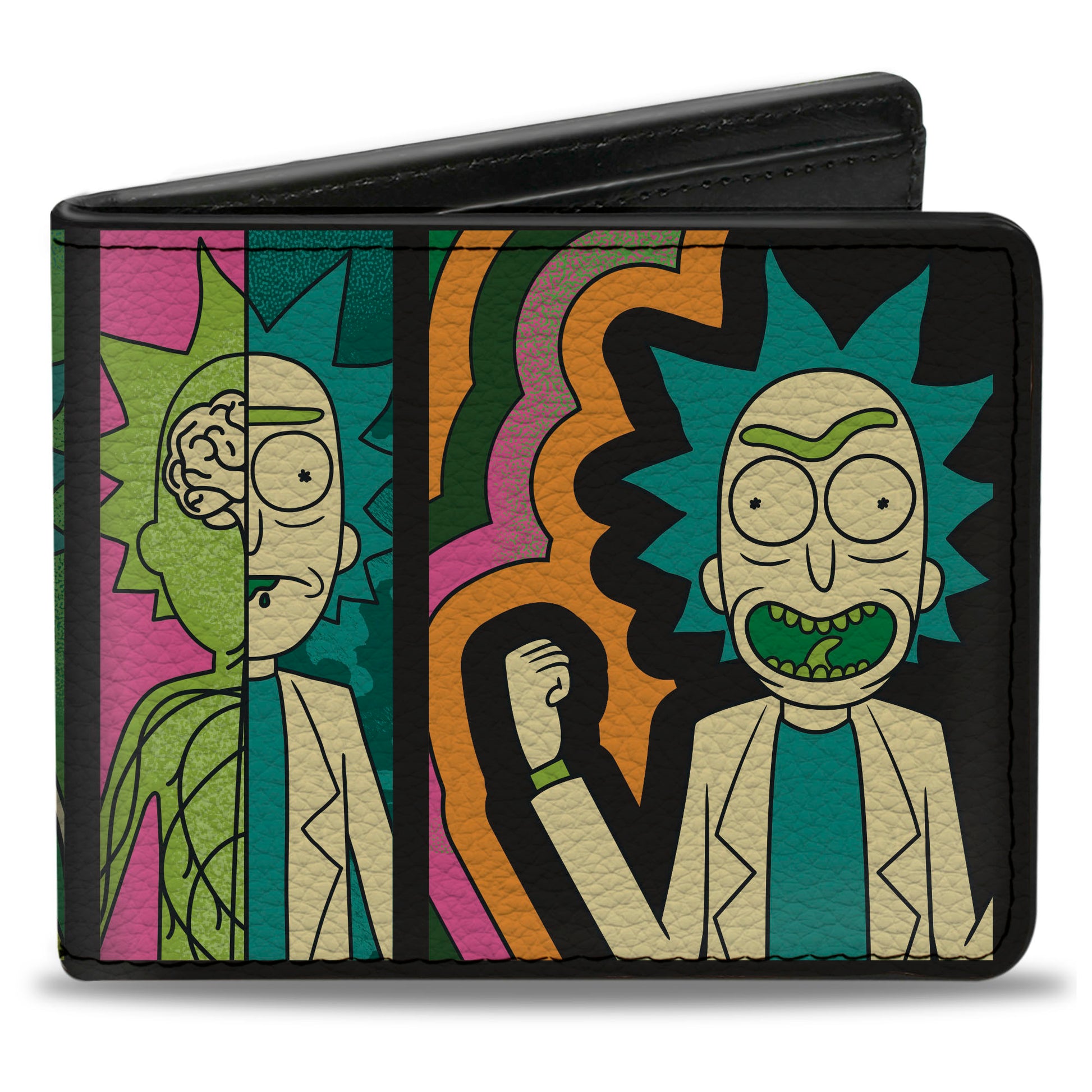 Bi-Fold Wallet - Rick GENIUS Body Scan Blocks Black/Multi Color Bi-Fold Wallets Rick and Morty