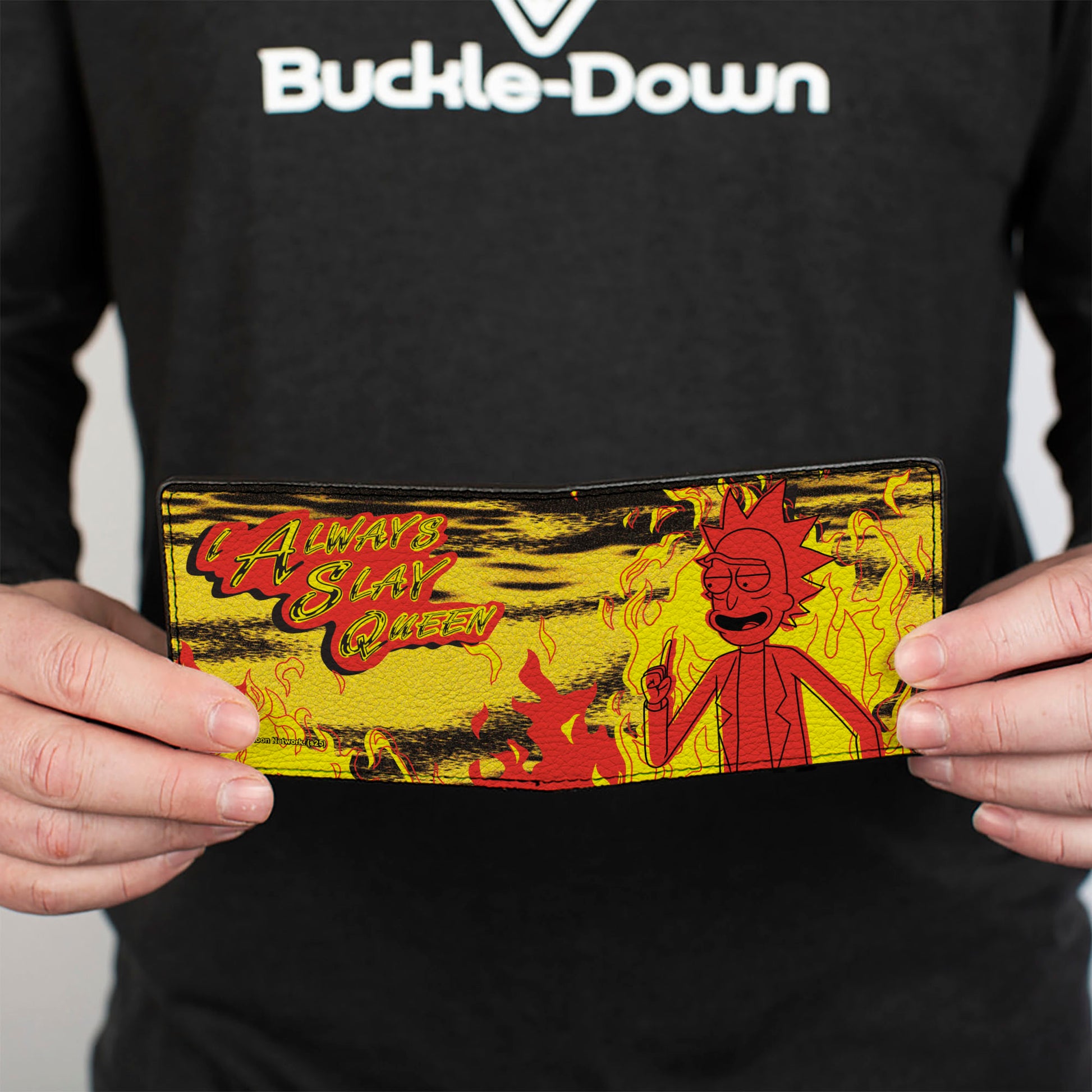 Bi-Fold Wallet - Rick I ALWAYS SLAY QUEEN Flames Pose Yellow/Red Bi-Fold Wallets Rick and Morty