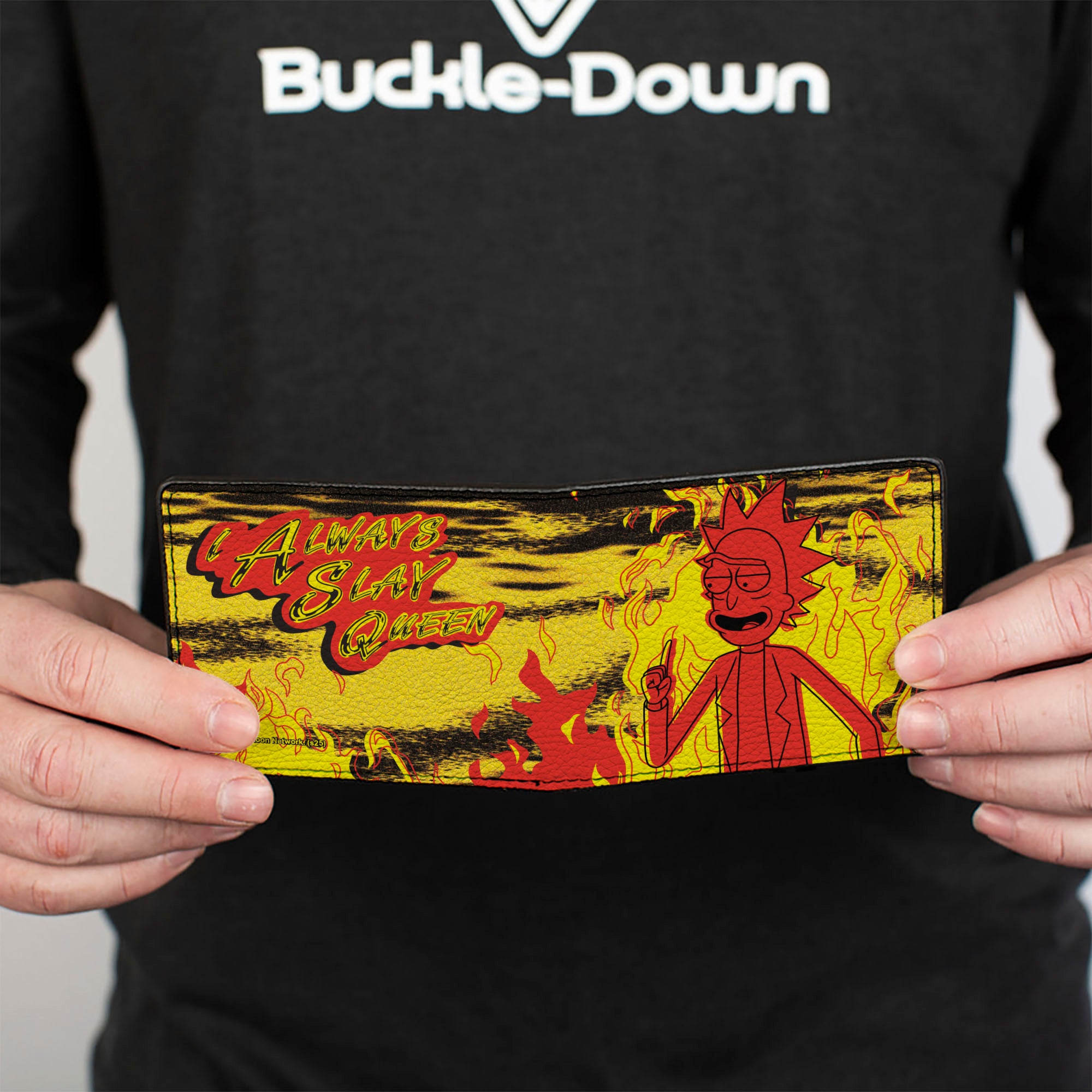 Bi-Fold Wallet - Rick I ALWAYS SLAY QUEEN Flames Pose Yellow/Red Bi-Fold Wallets Rick and Morty