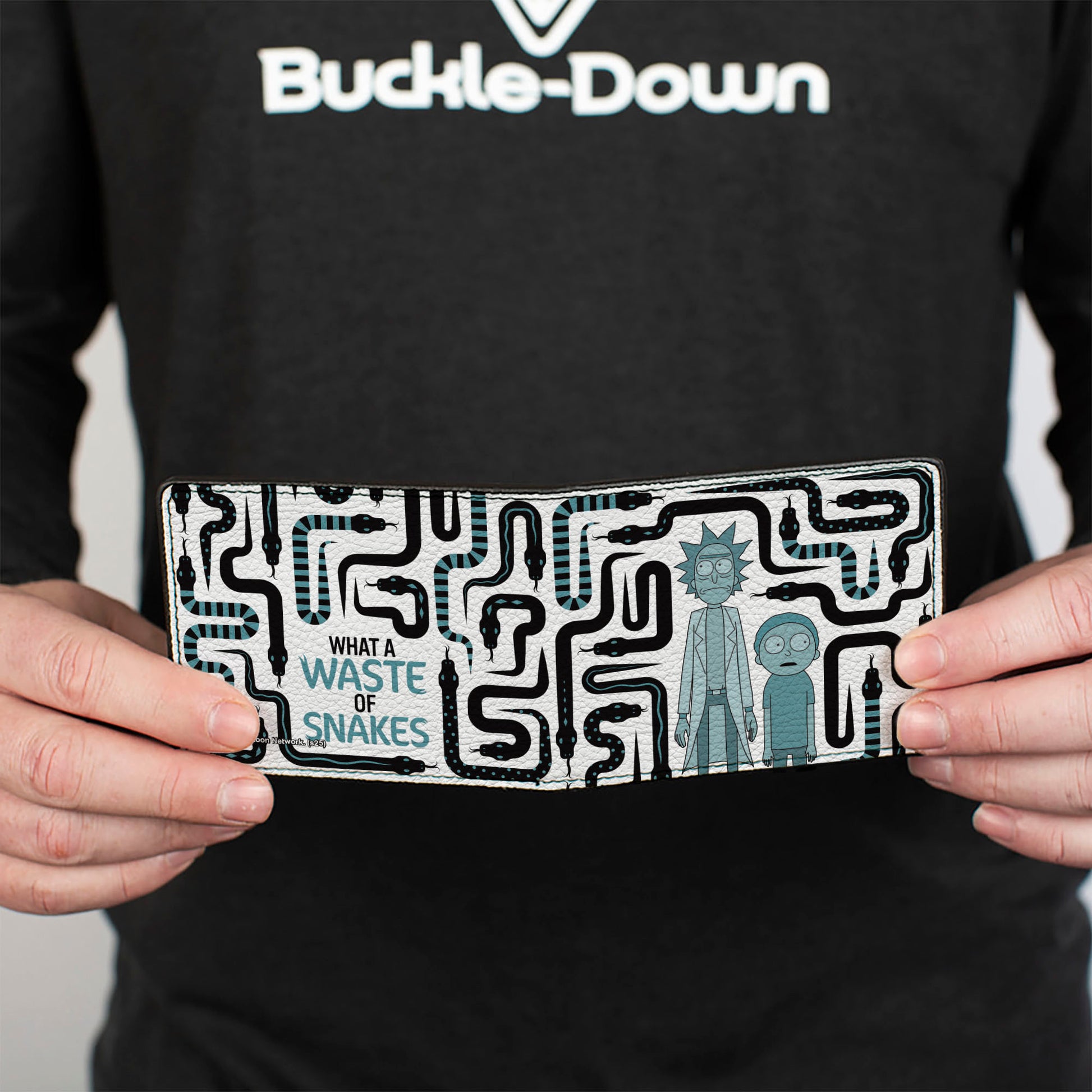 Bi-Fold Wallet - Rick and Morty WHAT A WASTE OF SNAKES Pose White/Black/Blue Bi-Fold Wallets Rick and Morty