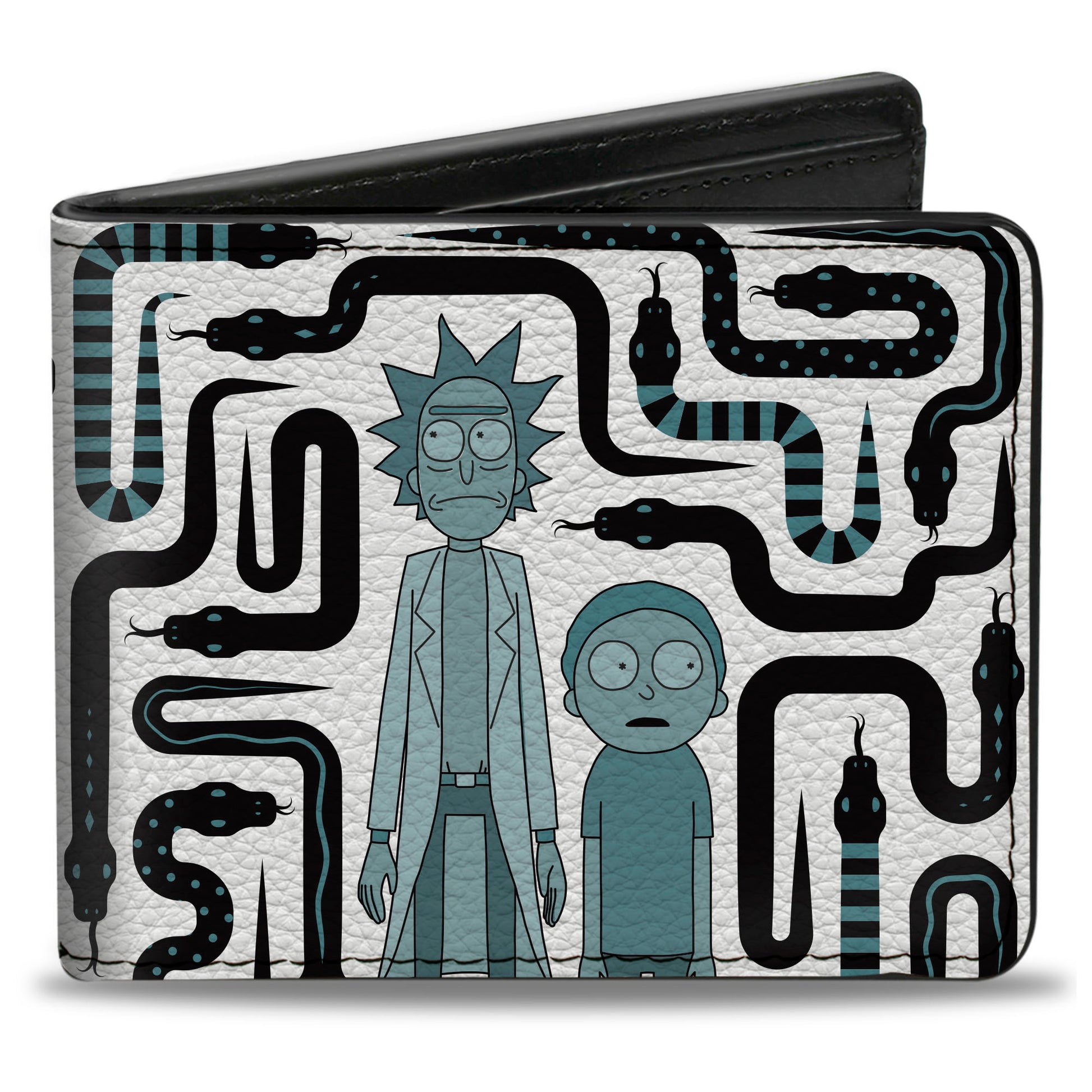 Bi-Fold Wallet - Rick and Morty WHAT A WASTE OF SNAKES Pose White/Black/Blue Bi-Fold Wallets Rick and Morty