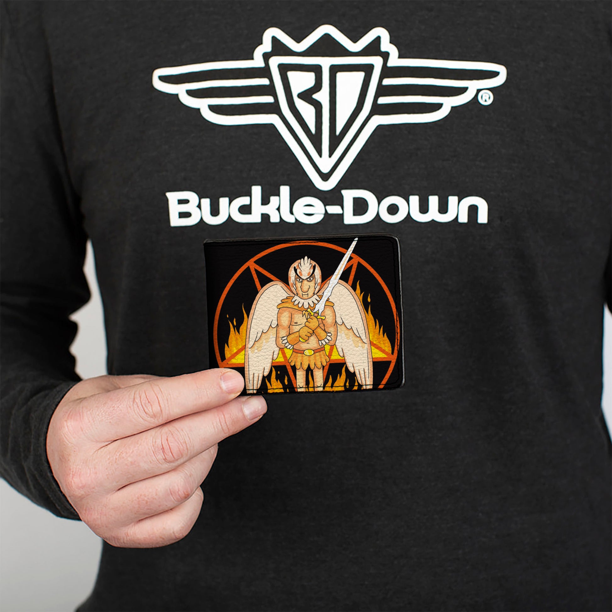 Bi-Fold Wallet - Rick and Morty BIRD PERSON Pentagram Fire Pose Black/Reds Bi-Fold Wallets Rick and Morty