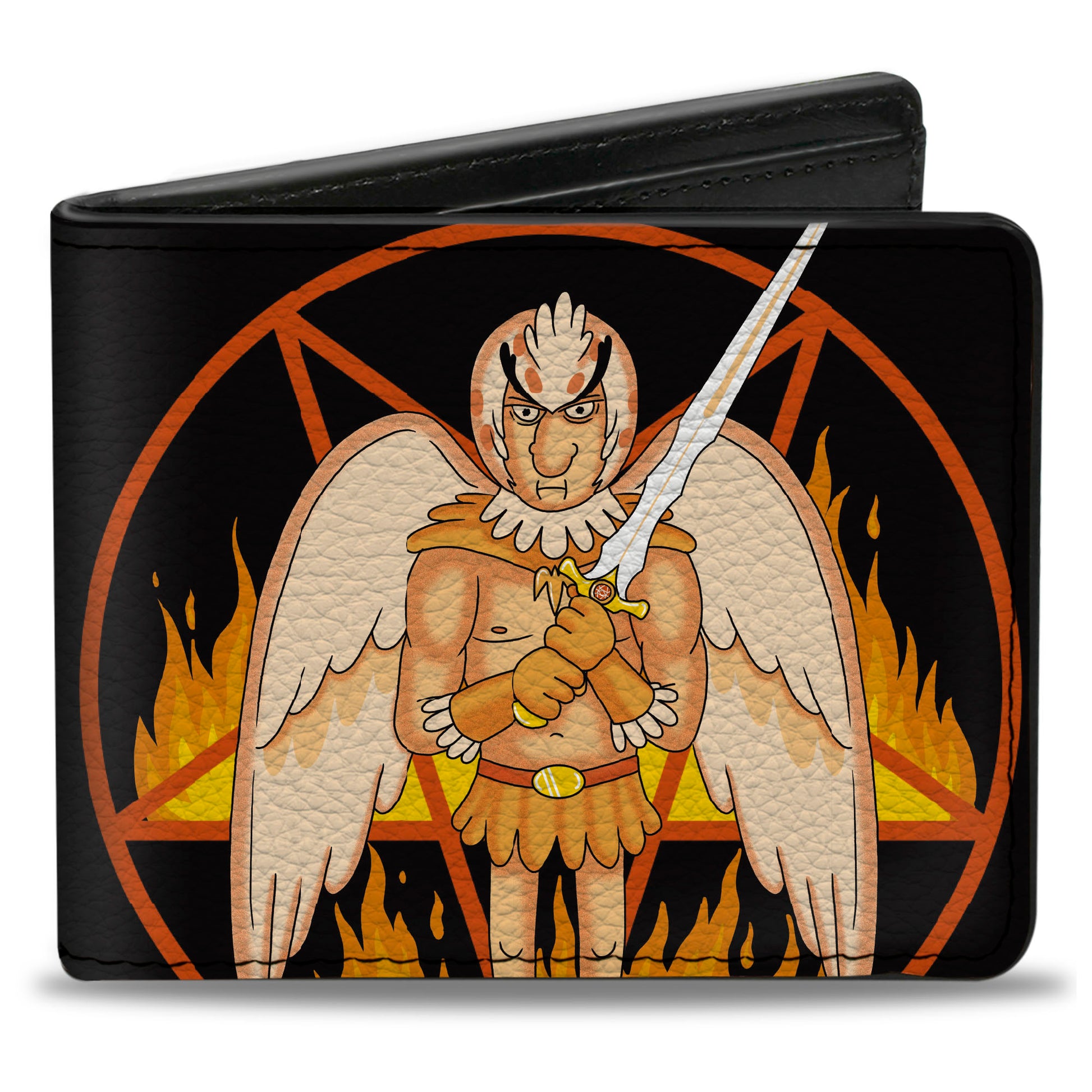 Bi-Fold Wallet - Rick and Morty BIRD PERSON Pentagram Fire Pose Black/Reds Bi-Fold Wallets Rick and Morty