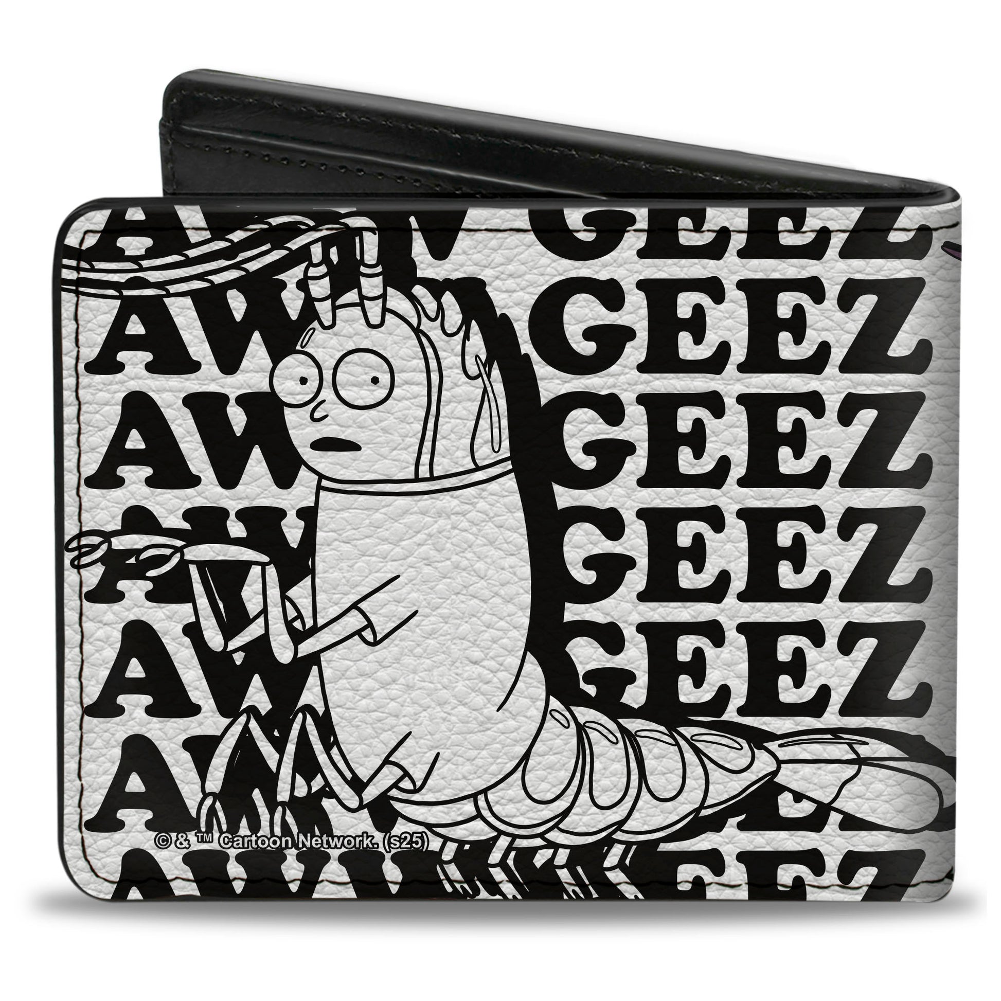 Bi-Fold Wallet - Shrimp Morty AWW GEEZ Pose and Text White/Black Bi-Fold Wallets Rick and Morty