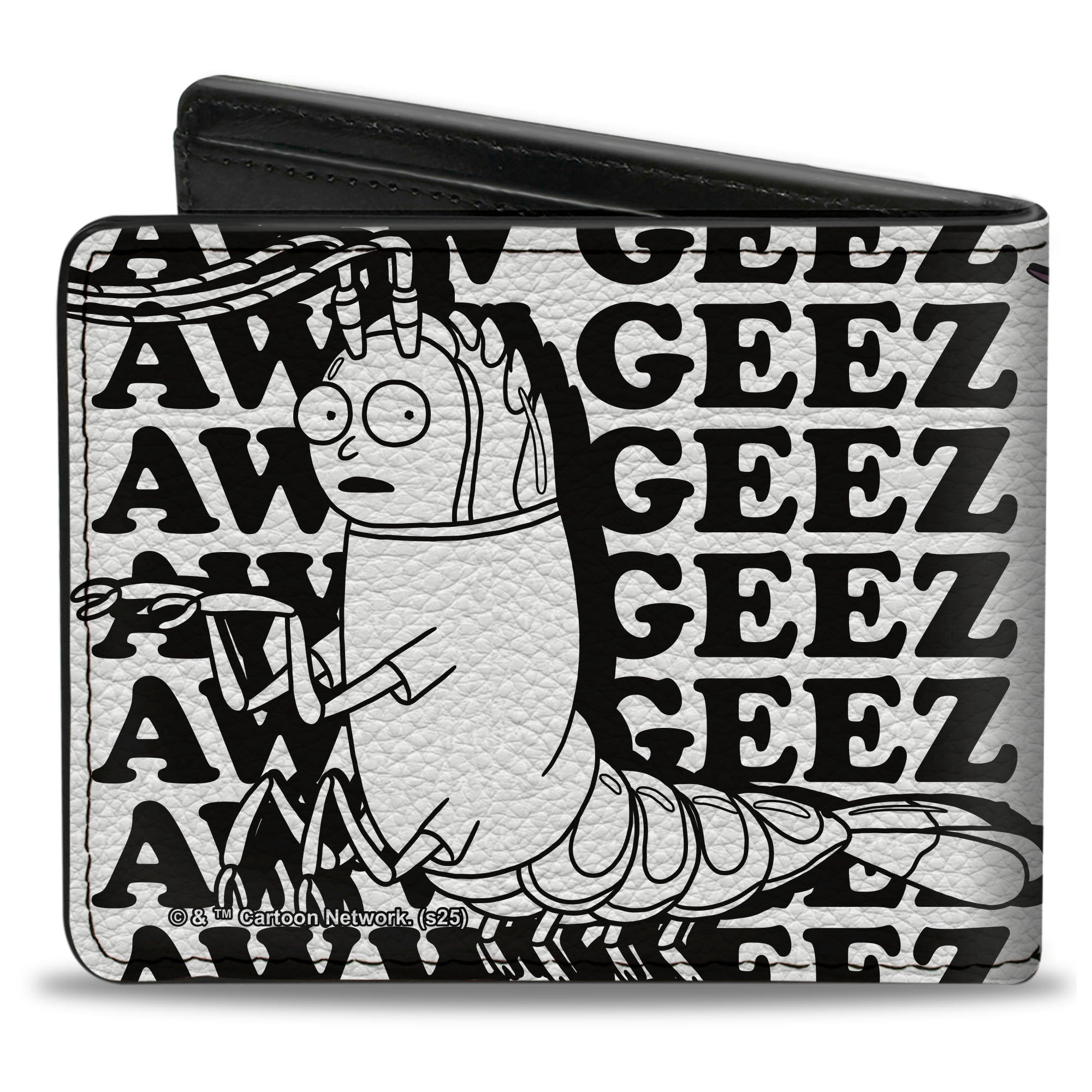 Bi-Fold Wallet - Shrimp Morty AWW GEEZ Pose and Text White/Black Bi-Fold Wallets Rick and Morty