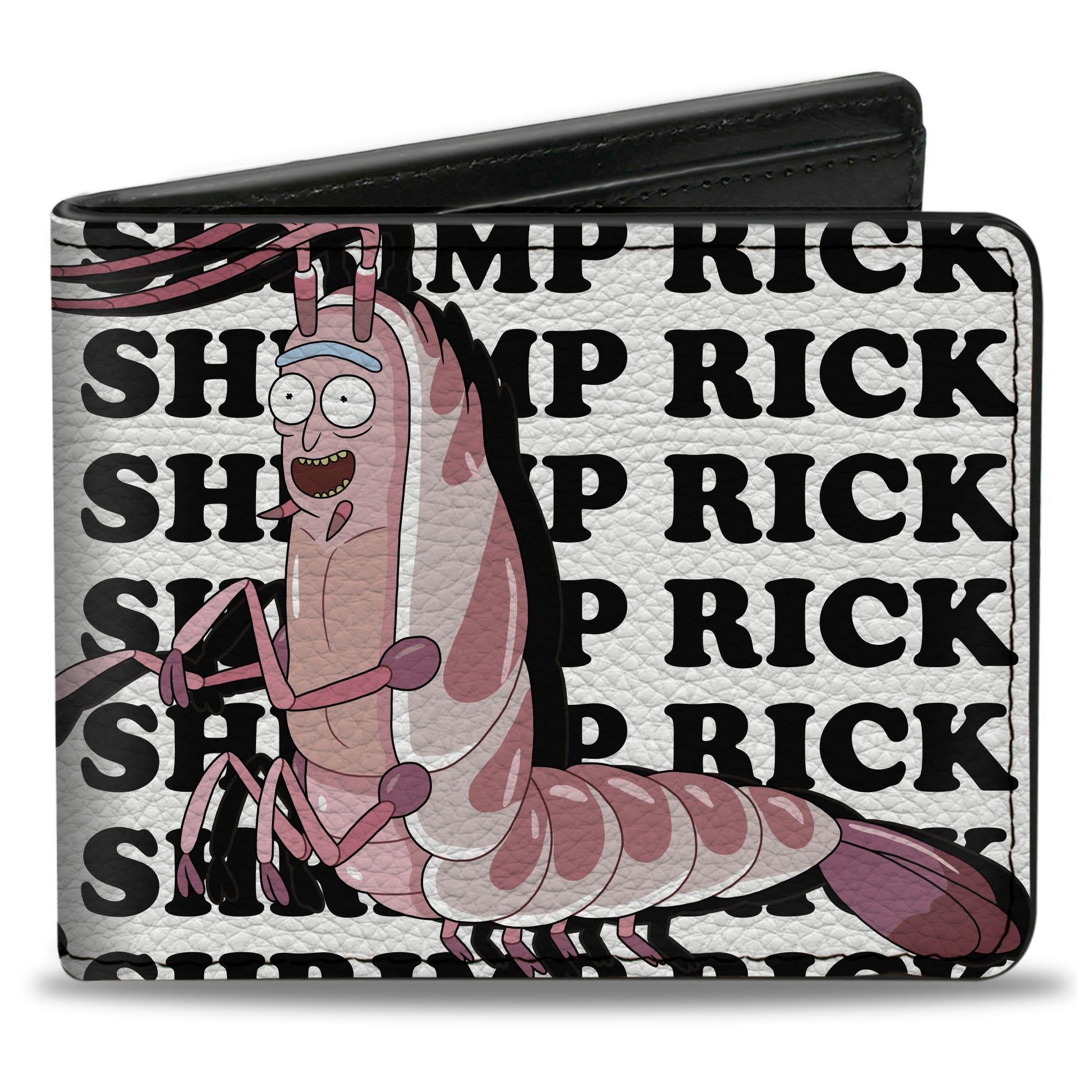 Bi-Fold Wallet - SHRIMP RICK Pose and Text White/Black Bi-Fold Wallets Rick and Morty