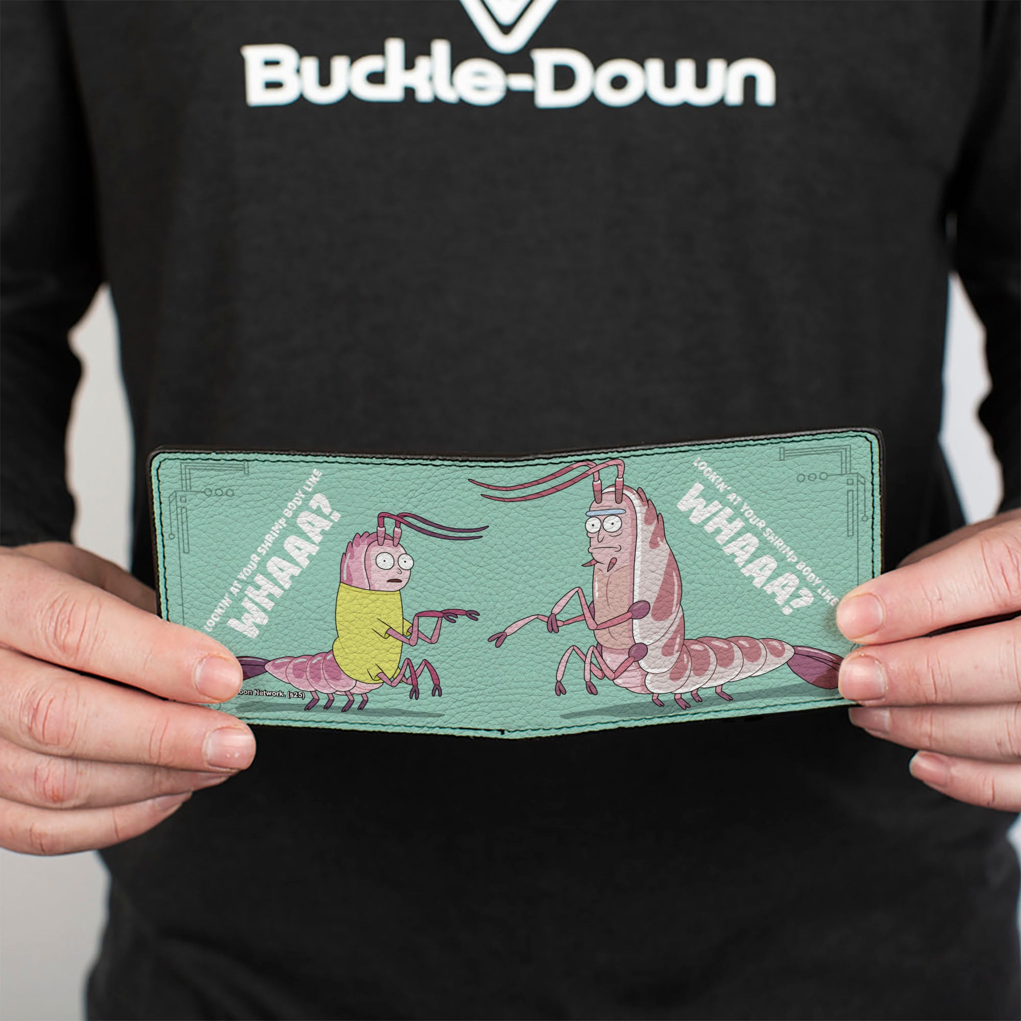 Bi-Fold Wallet - Rick and Morty LOOKING AT YOUR SHRIMP BODY LIKE WHAAA? Pose Light Blue Bi-Fold Wallets Rick and Morty