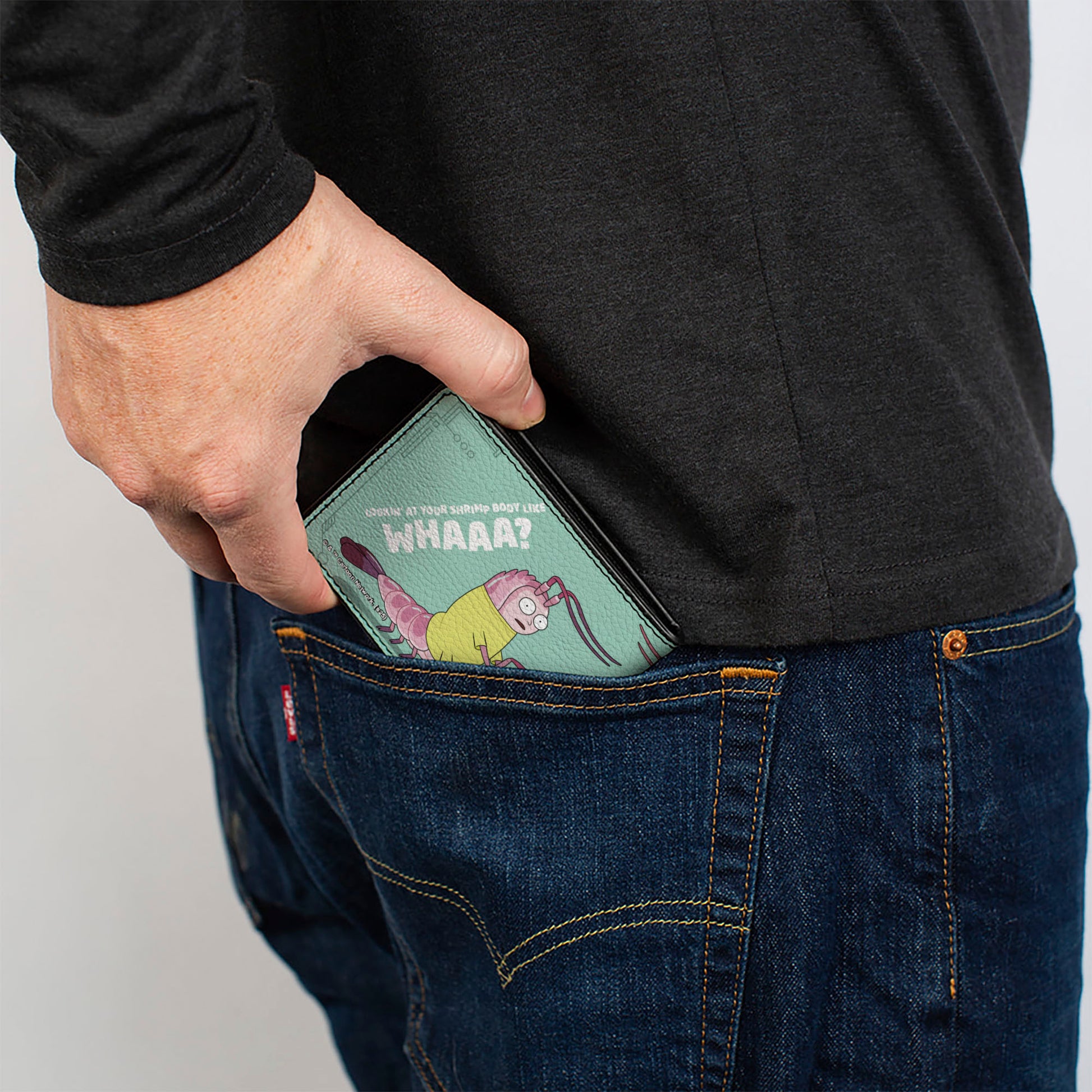 Bi-Fold Wallet - Rick and Morty LOOKING AT YOUR SHRIMP BODY LIKE WHAAA? Pose Light Blue Bi-Fold Wallets Rick and Morty