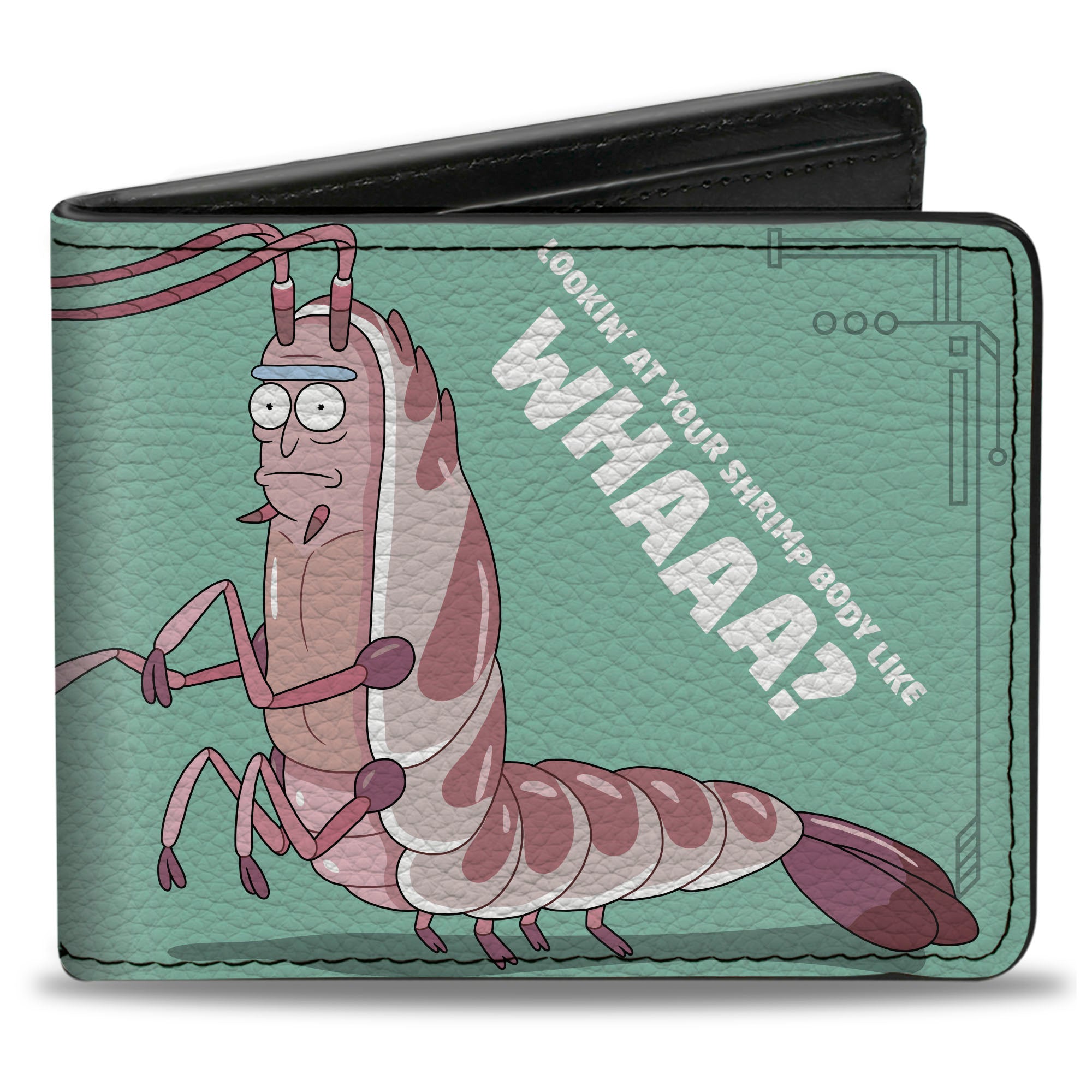 Bi-Fold Wallet - Rick and Morty LOOKING AT YOUR SHRIMP BODY LIKE WHAAA? Pose Light Blue Bi-Fold Wallets Rick and Morty