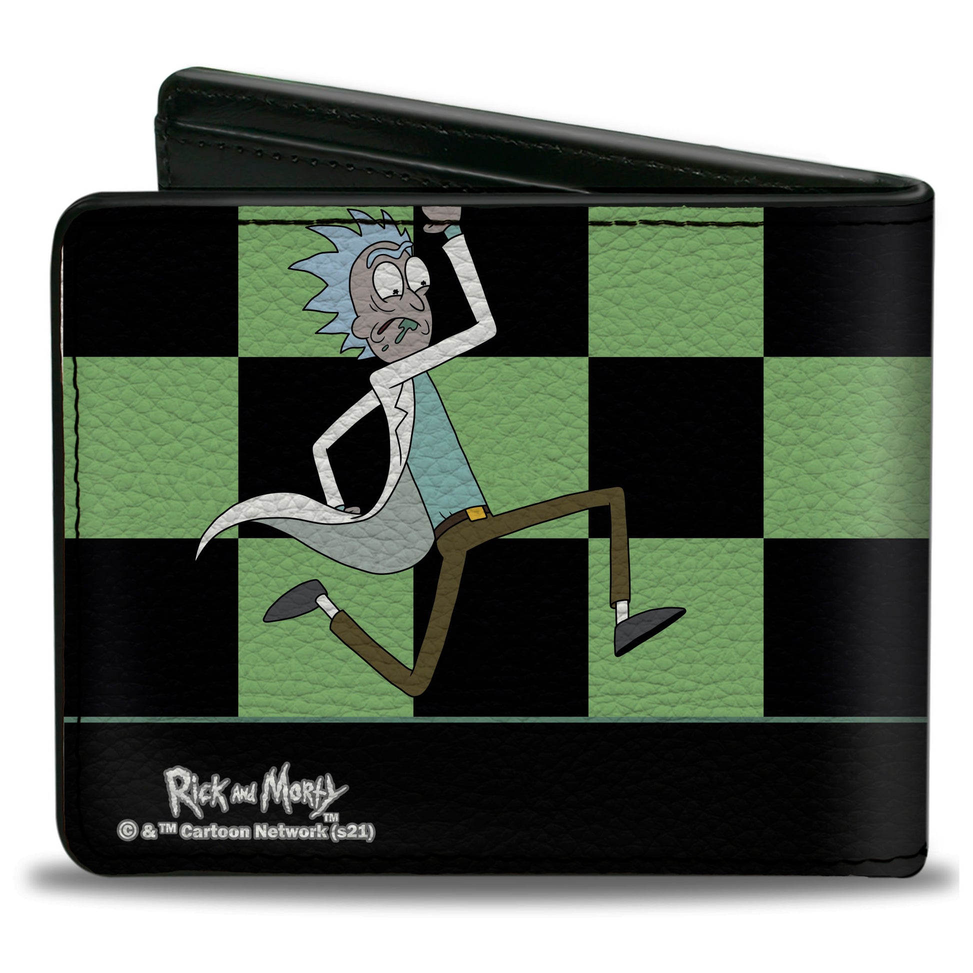 Bi-Fold Wallet - RICK AND MORTY Rick Running Pose Checker Black/Green Bi-Fold Wallets Rick and Morty