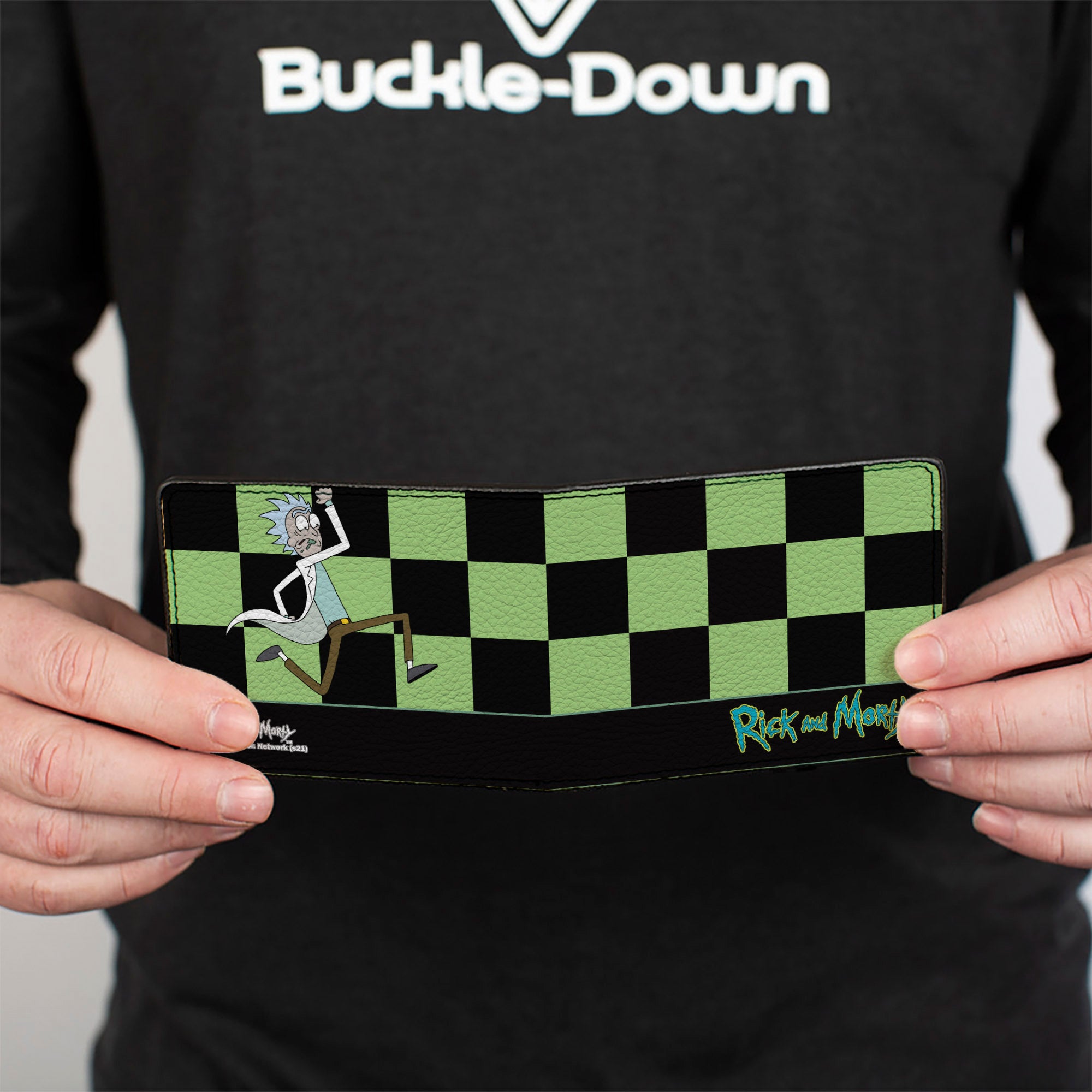 Bi-Fold Wallet - RICK AND MORTY Rick Running Pose Checker Black/Green Bi-Fold Wallets Rick and Morty