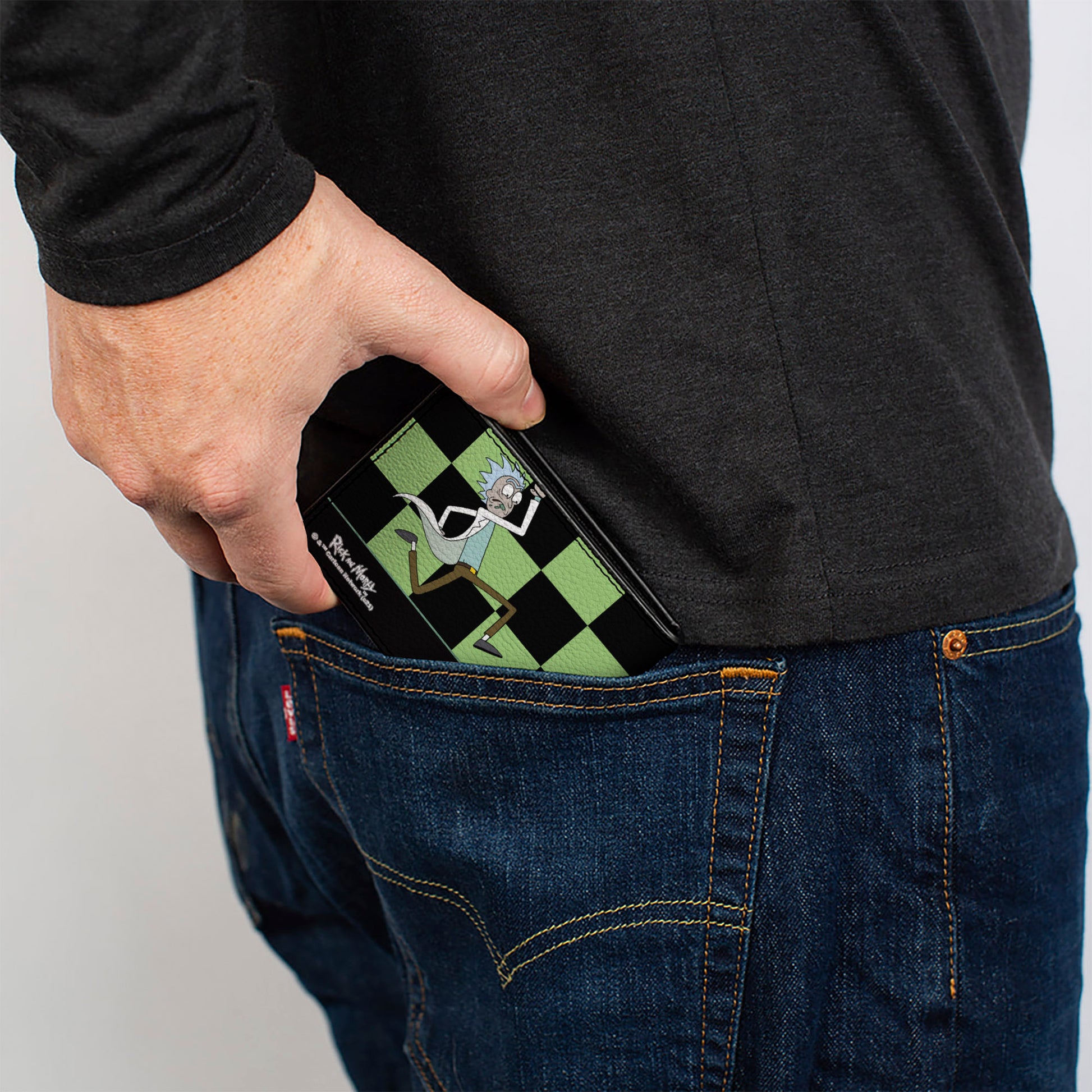 Bi-Fold Wallet - RICK AND MORTY Rick Running Pose Checker Black/Green Bi-Fold Wallets Rick and Morty