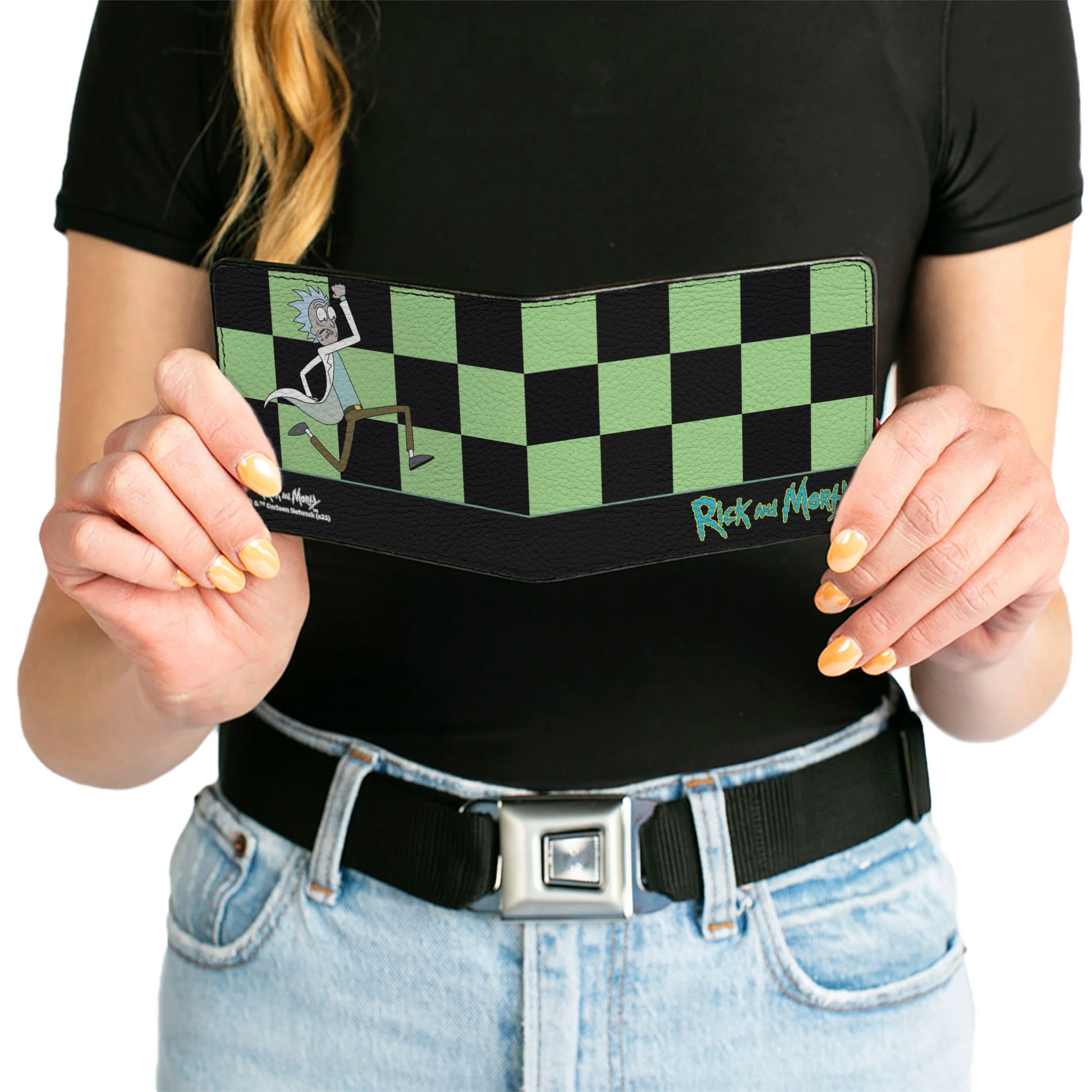 Bi-Fold Wallet - RICK AND MORTY Rick Running Pose Checker Black/Green Bi-Fold Wallets Rick and Morty