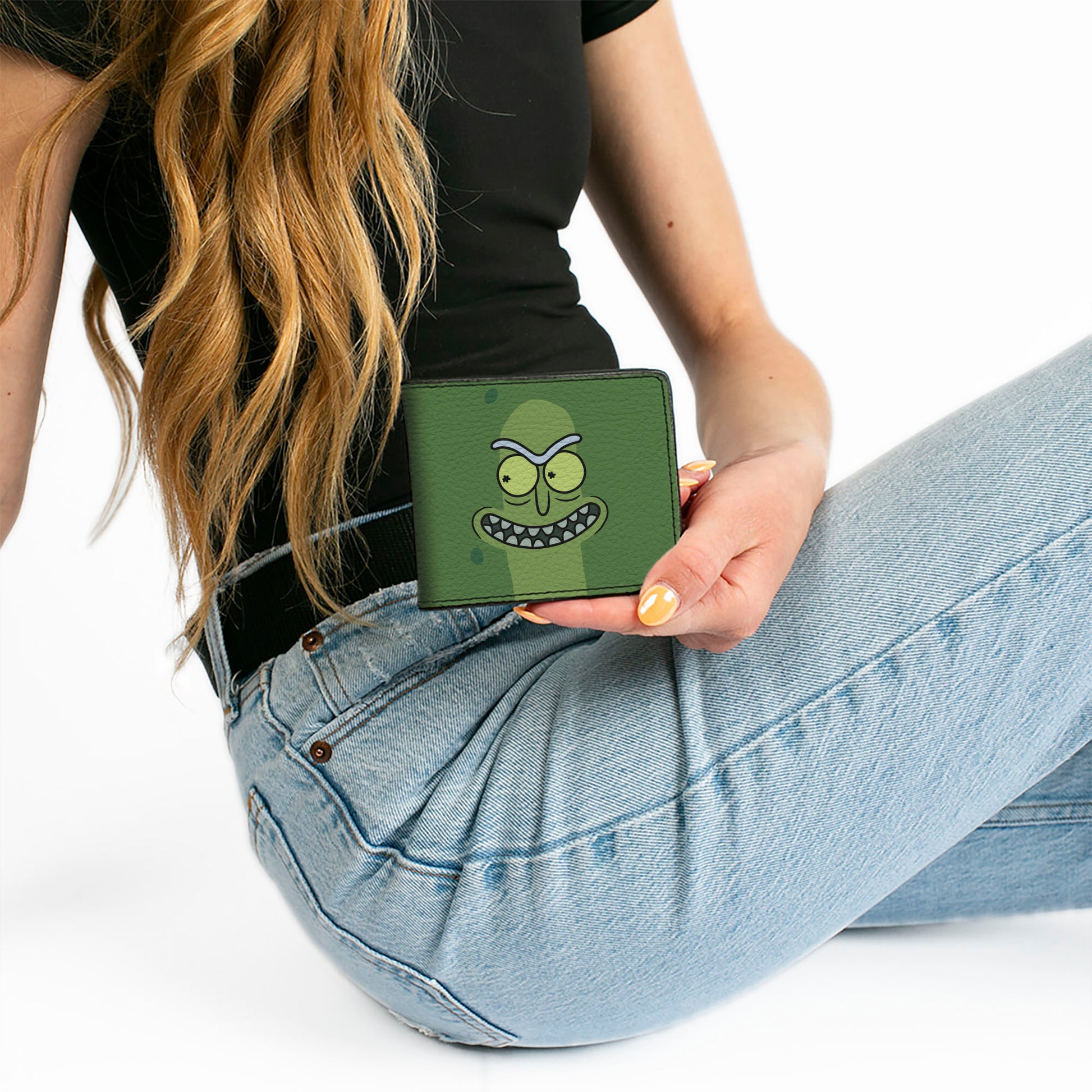 Bi-Fold Wallet - Rick and Morty Pickle Rick Grinning Greens Bi-Fold Wallets Rick and Morty