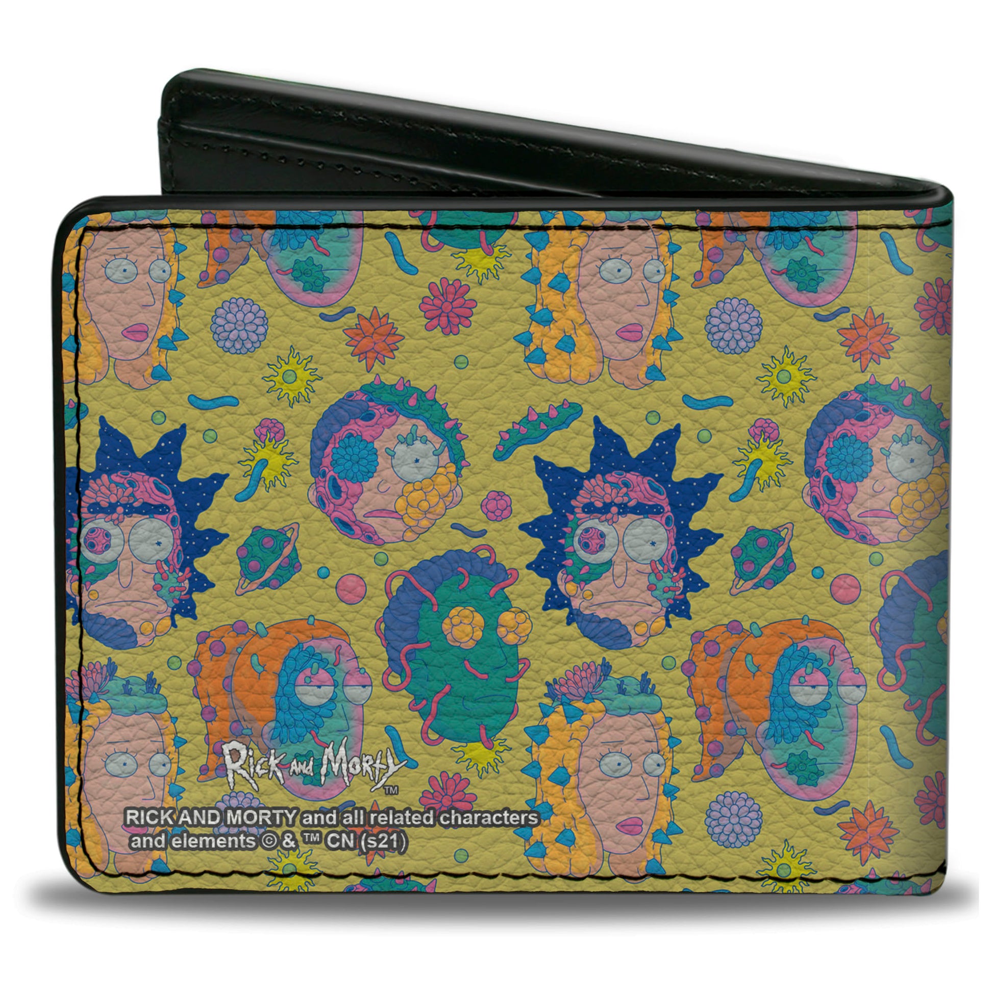 Bi-Fold Wallet - Rick and Morty Smith Family Faces and Cells Collage Yellow Bi-Fold Wallets Rick and Morty