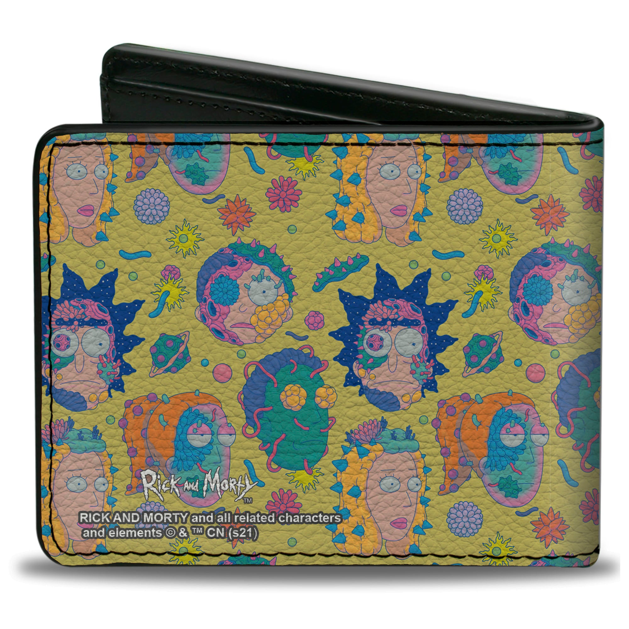 Bi-Fold Wallet - Rick and Morty Smith Family Faces and Cells Collage Yellow Bi-Fold Wallets Rick and Morty