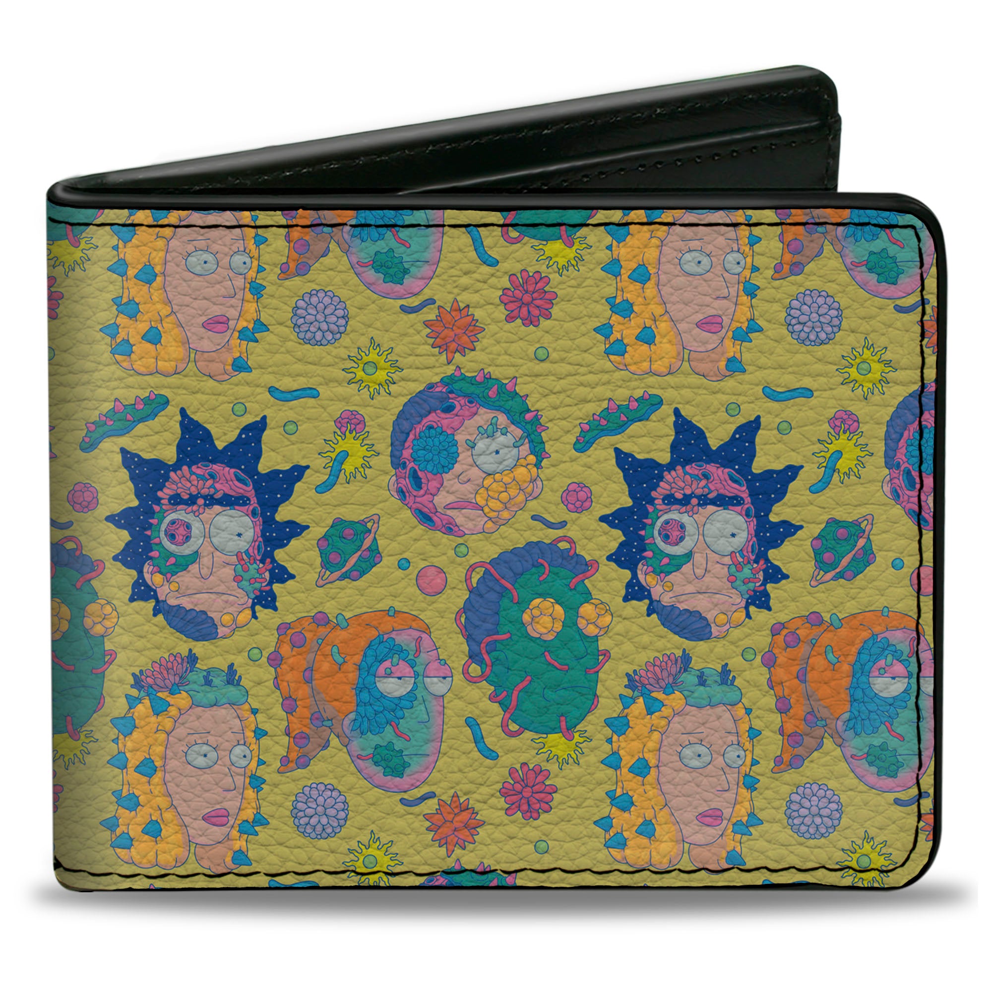 Bi-Fold Wallet - Rick and Morty Smith Family Faces and Cells Collage Yellow Bi-Fold Wallets Rick and Morty