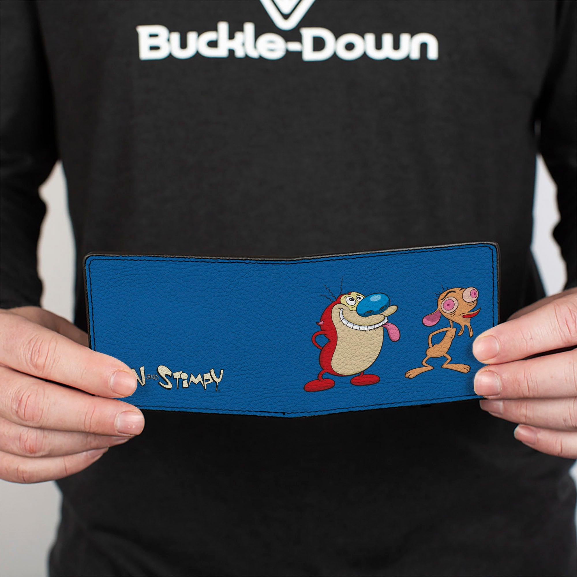 Bi-Fold Wallet - Ren and Stimpy Hands Behind Back Pose Blue Bi-Fold Wallets Ren and Stimpy