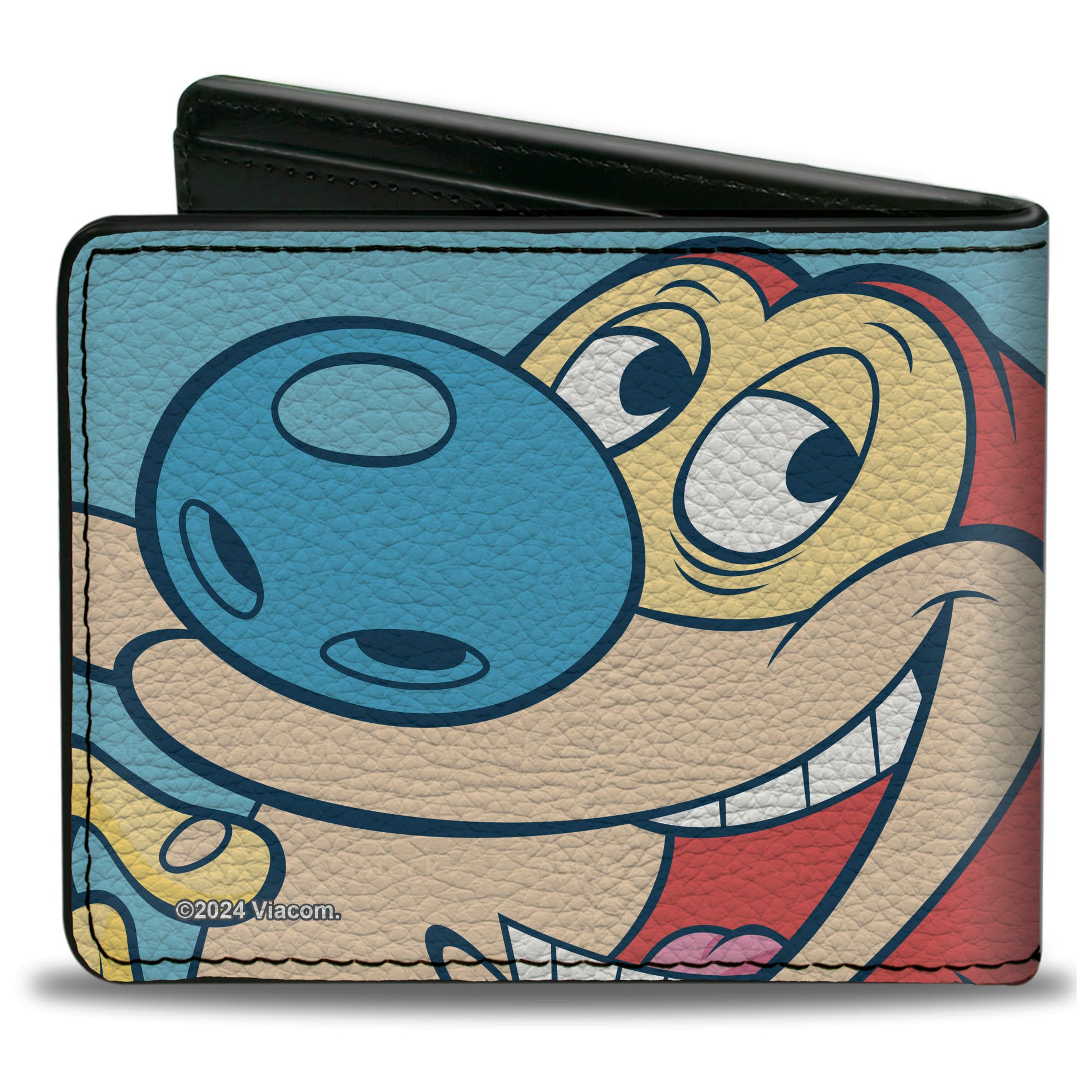 Bi-Fold Wallet - Ren & Stimpy Character Face Close-Ups Light Blue Bi-Fold Wallets Ren and Stimpy