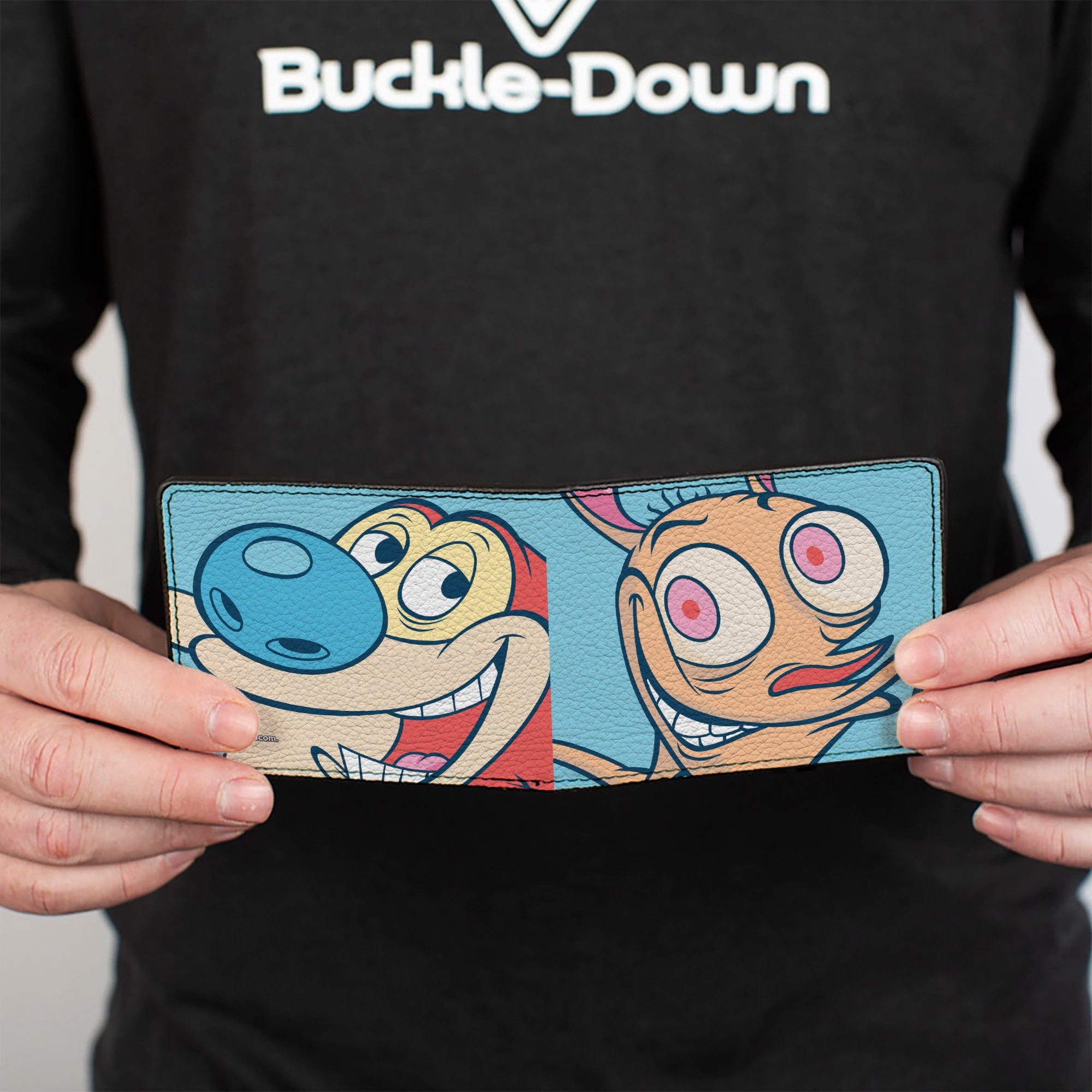 Bi-Fold Wallet - Ren & Stimpy Character Face Close-Ups Light Blue Bi-Fold Wallets Ren and Stimpy