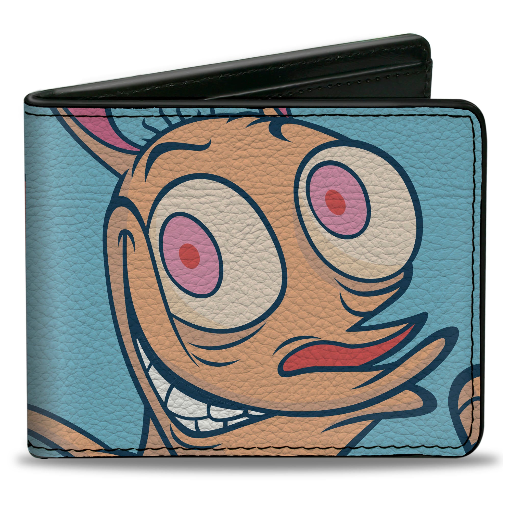 Bi-Fold Wallet - Ren & Stimpy Character Face Close-Ups Light Blue Bi-Fold Wallets Ren and Stimpy