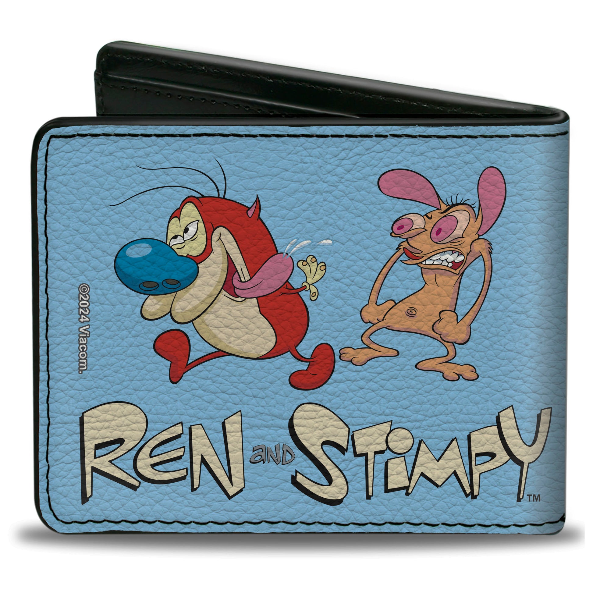 Bi-Fold Wallet - REN AND STIMPY Fighting Scenes and Title Logo Blue Bi-Fold Wallets Ren and Stimpy
