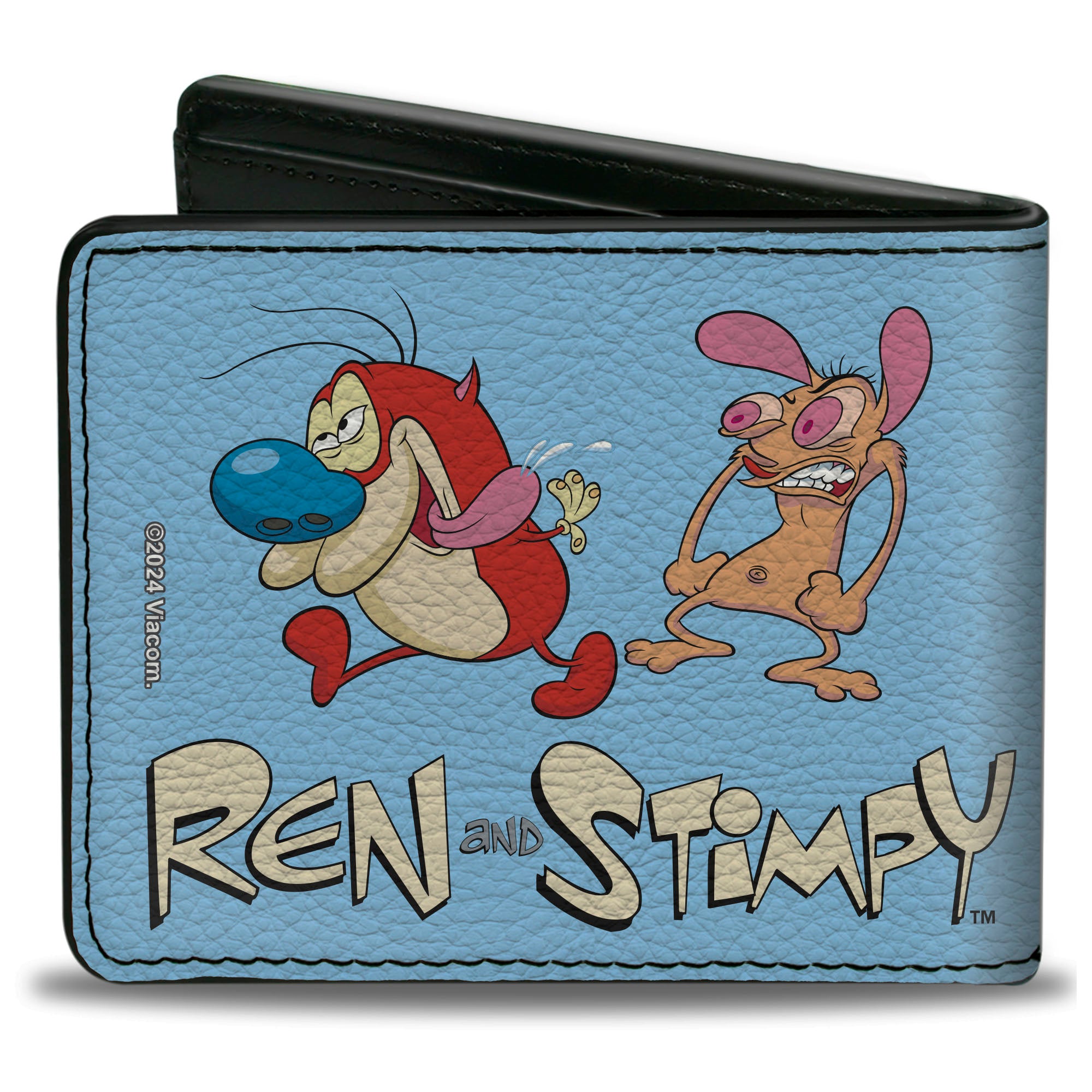 Bi-Fold Wallet - REN AND STIMPY Fighting Scenes and Title Logo Blue Bi-Fold Wallets Ren and Stimpy
