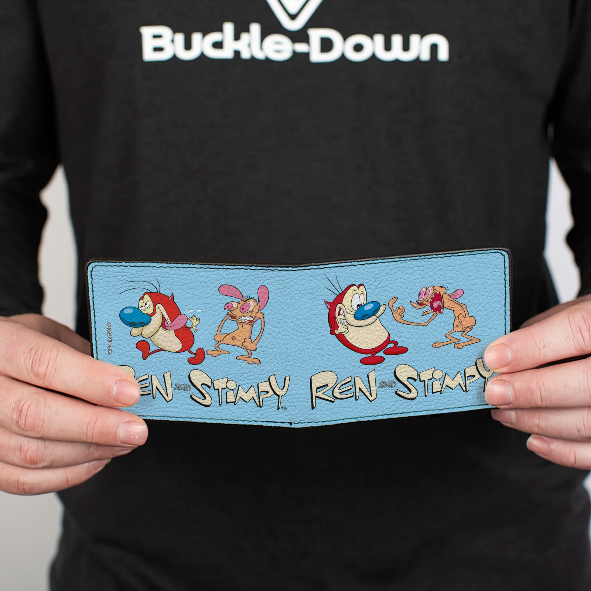 Bi-Fold Wallet - REN AND STIMPY Fighting Scenes and Title Logo Blue Bi-Fold Wallets Ren and Stimpy