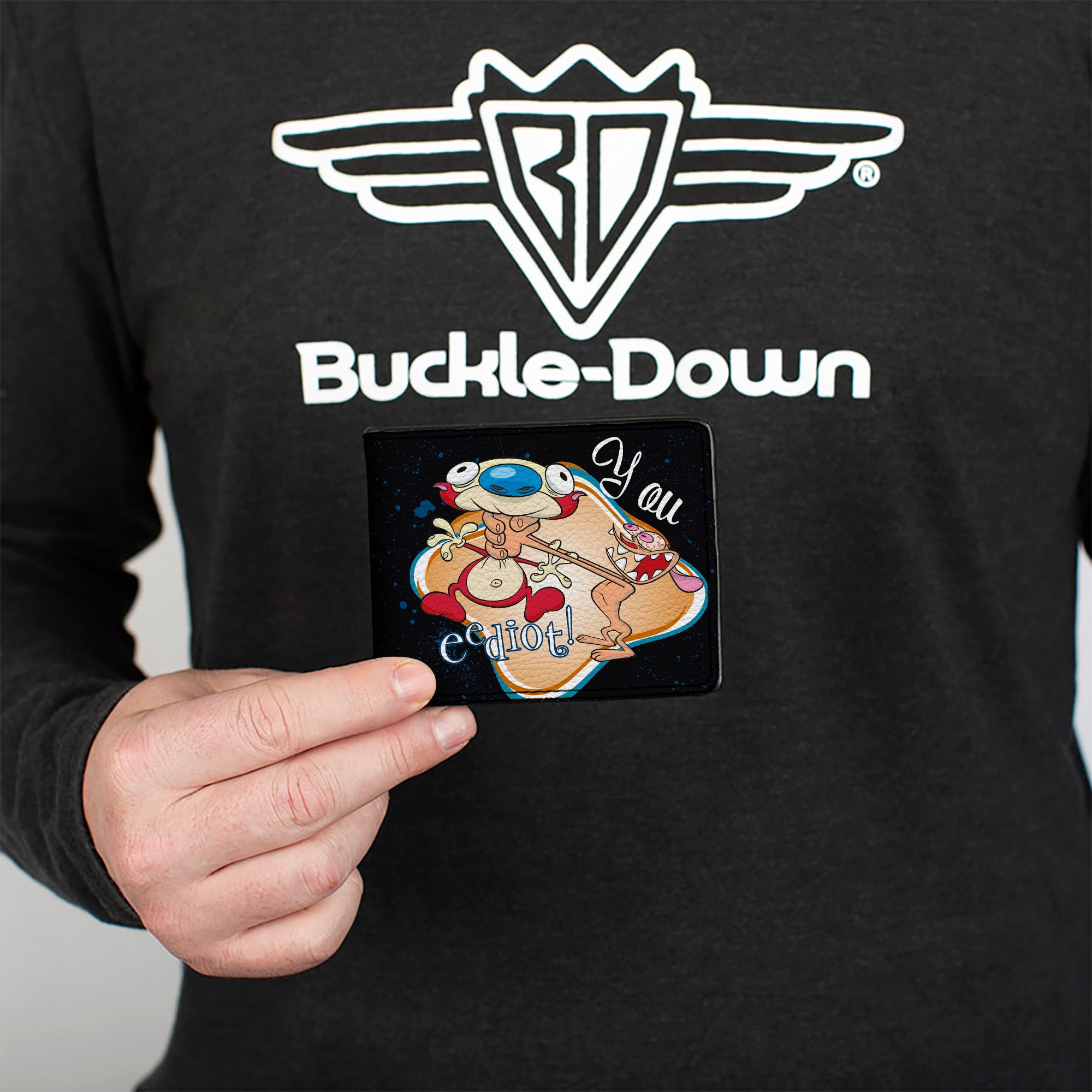 Bi-Fold Wallet - Ren Choking Stimpy YOU EEDIOT! Bi-Fold Wallets Ren and Stimpy