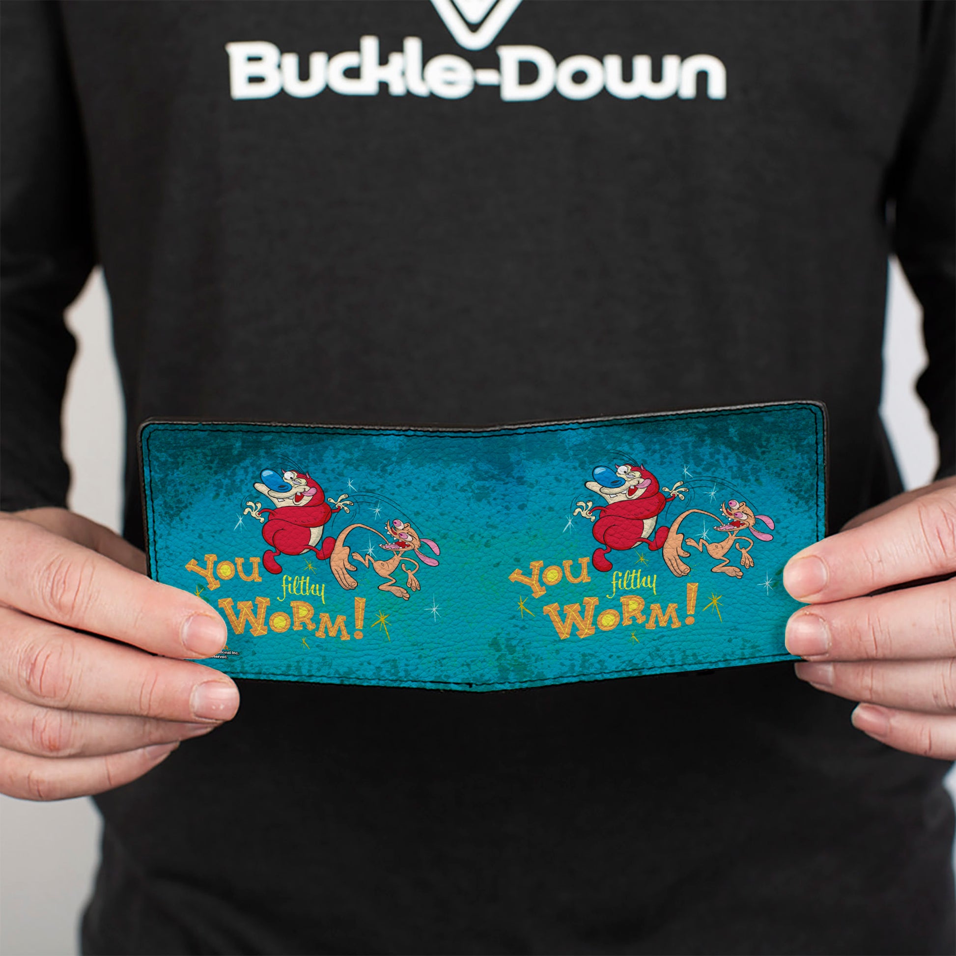 Bi-Fold Wallet - Ren Slapping Stimpy YOU FILTHY WORM! Bi-Fold Wallets Ren and Stimpy