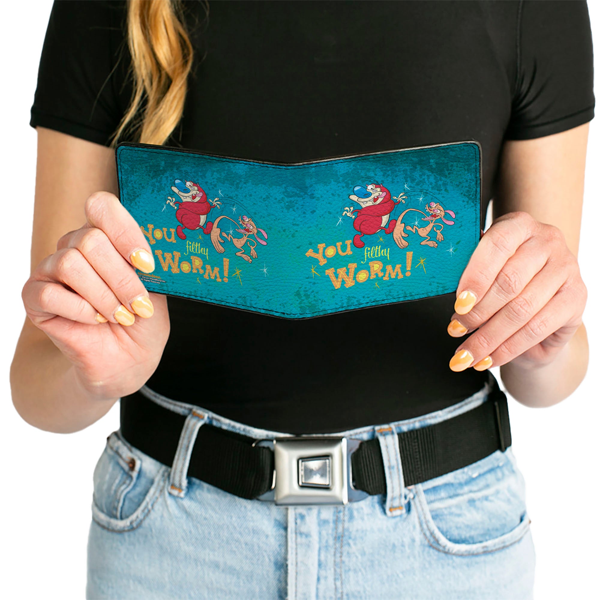 Bi-Fold Wallet - Ren Slapping Stimpy YOU FILTHY WORM! Bi-Fold Wallets Ren and Stimpy