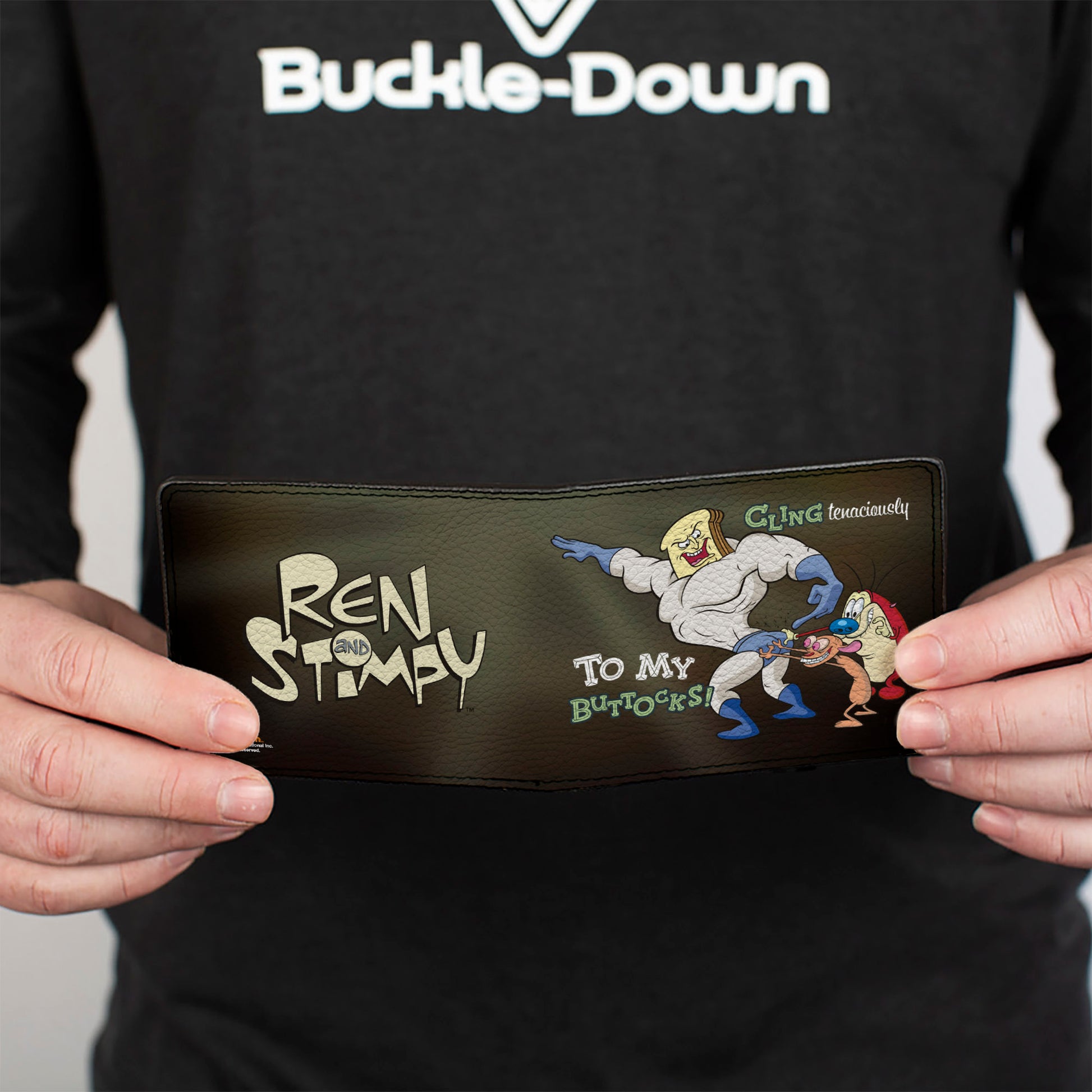 Bi-Fold Wallet - Powdered Toastman CLING TENACIOUSLY TO MY BUTTOCKS! + REN AND STIMPY Logo Black Bi-Fold Wallets Ren and Stimpy