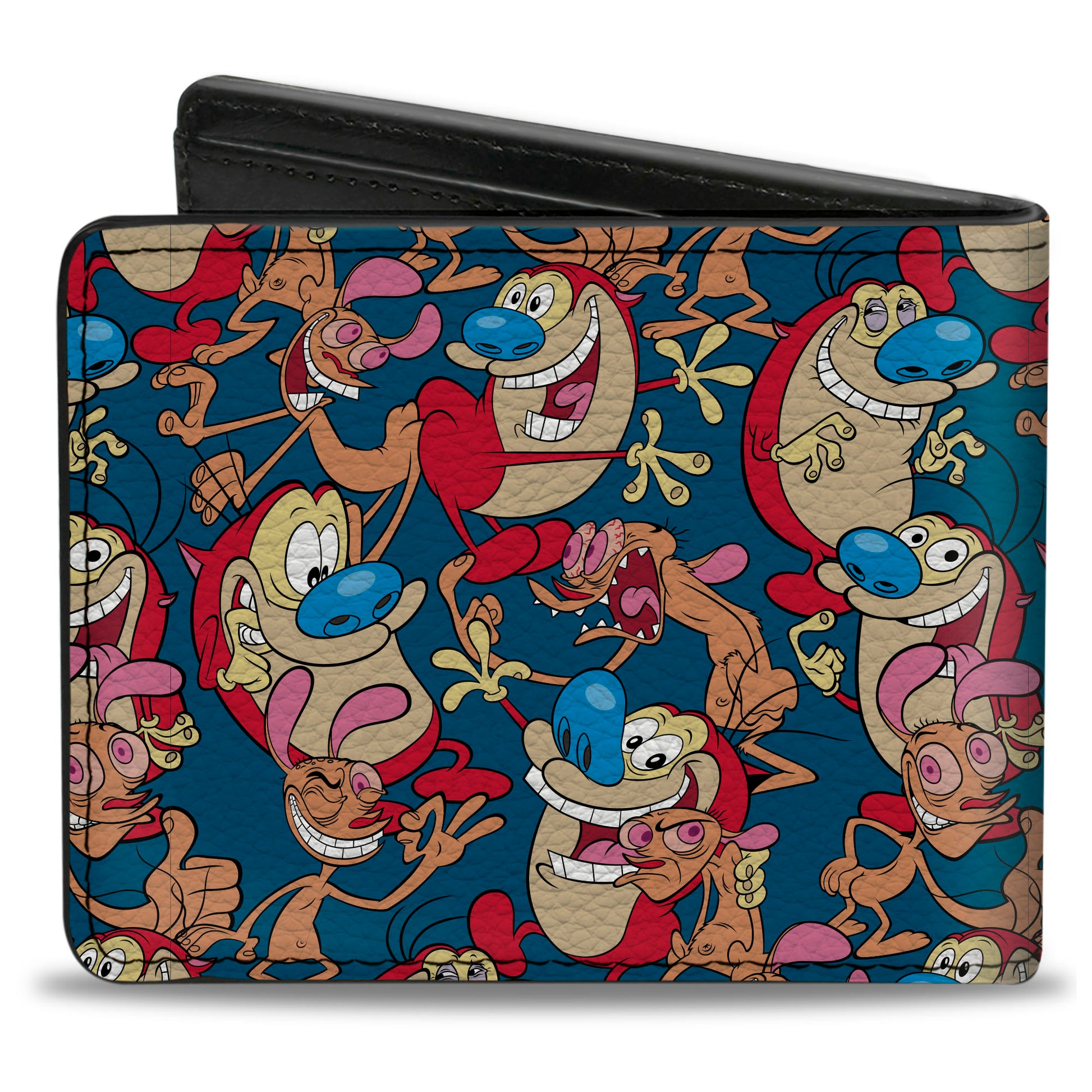 Bi-Fold Wallet - REN AND STIMPY Multi-Pose Collage Blue Bi-Fold Wallets Ren and Stimpy