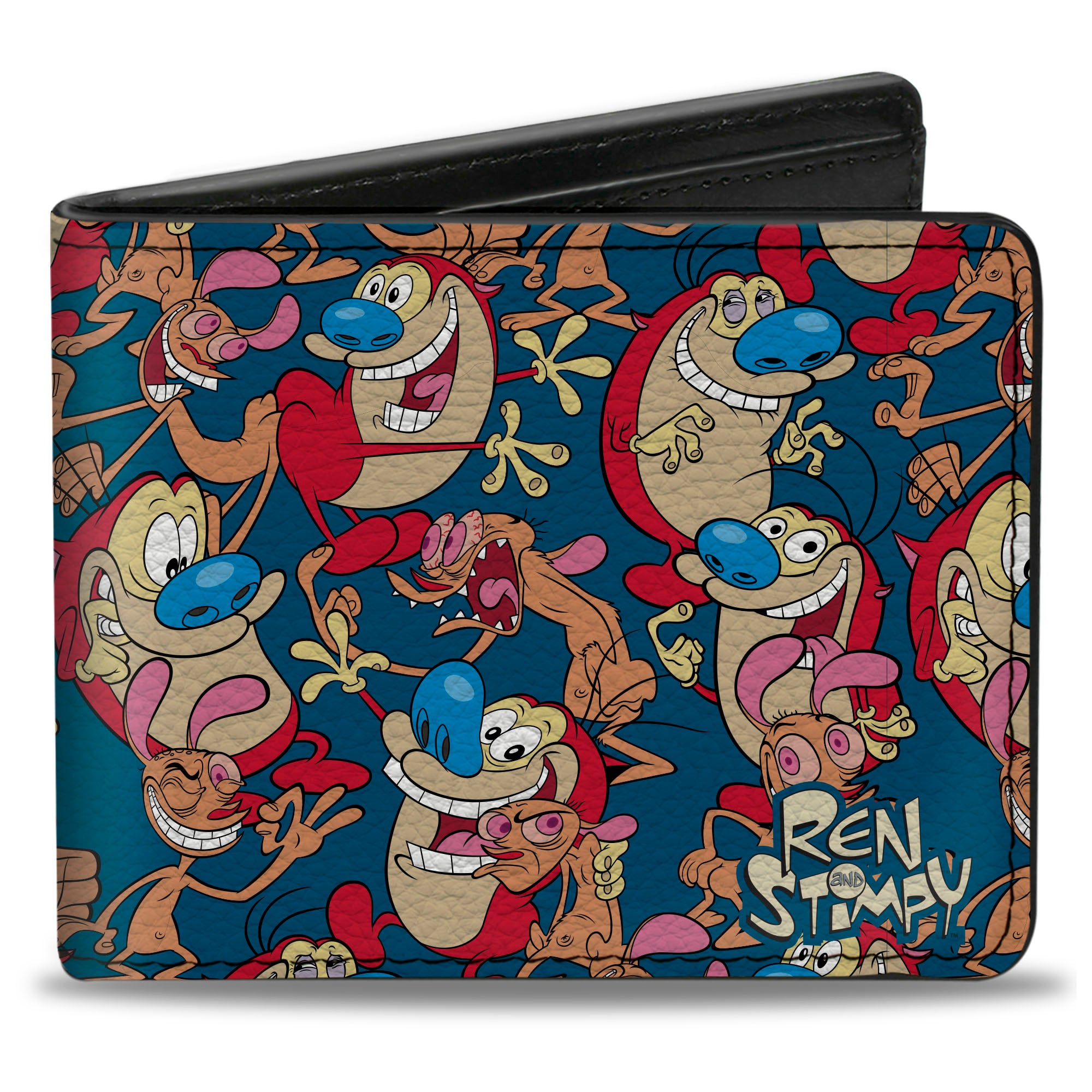Bi-Fold Wallet - REN AND STIMPY Multi-Pose Collage Blue Bi-Fold Wallets Ren and Stimpy