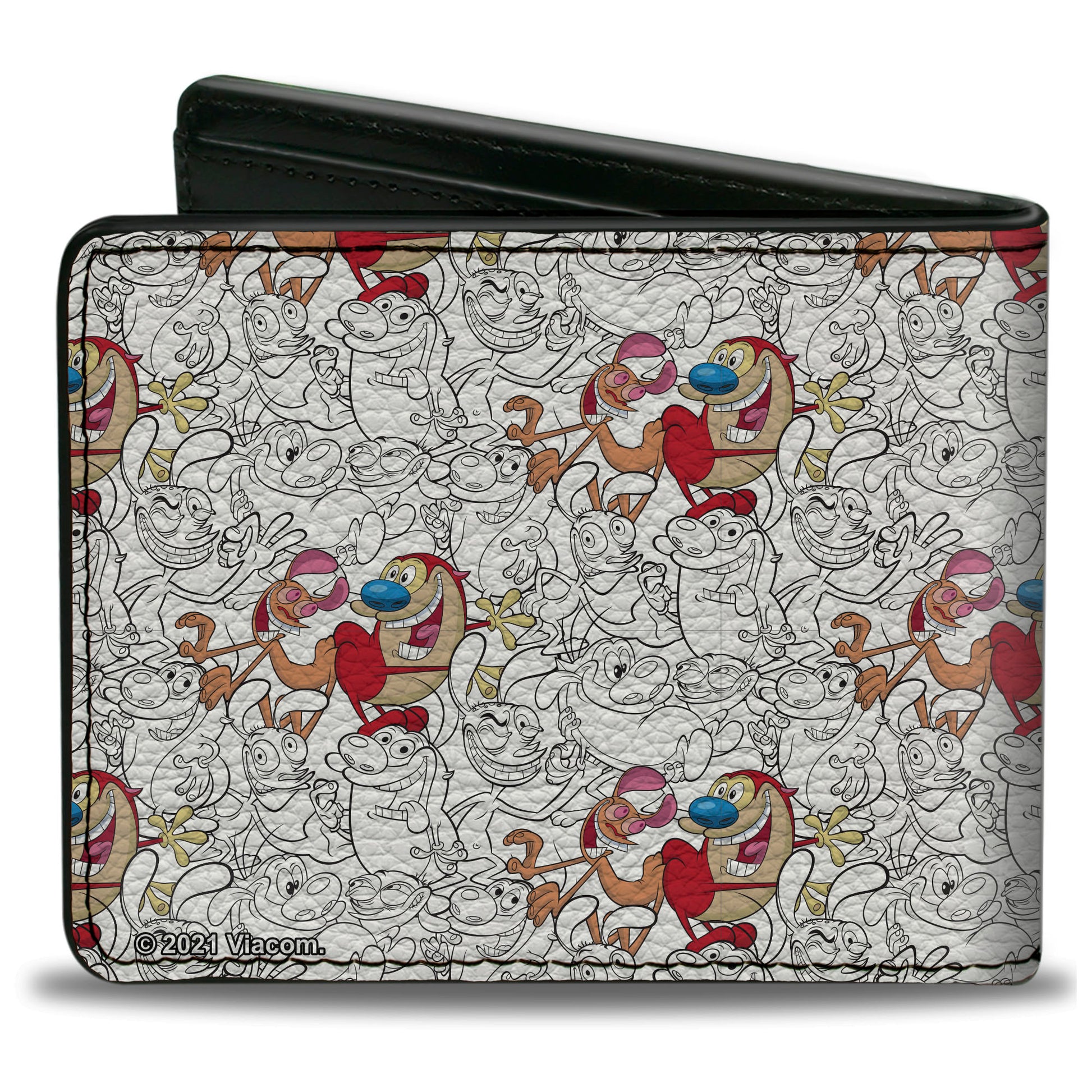Bi-Fold Wallet - The Ren & Stimpy Show Poses Collage Outline Full Color Bi-Fold Wallets Ren and Stimpy