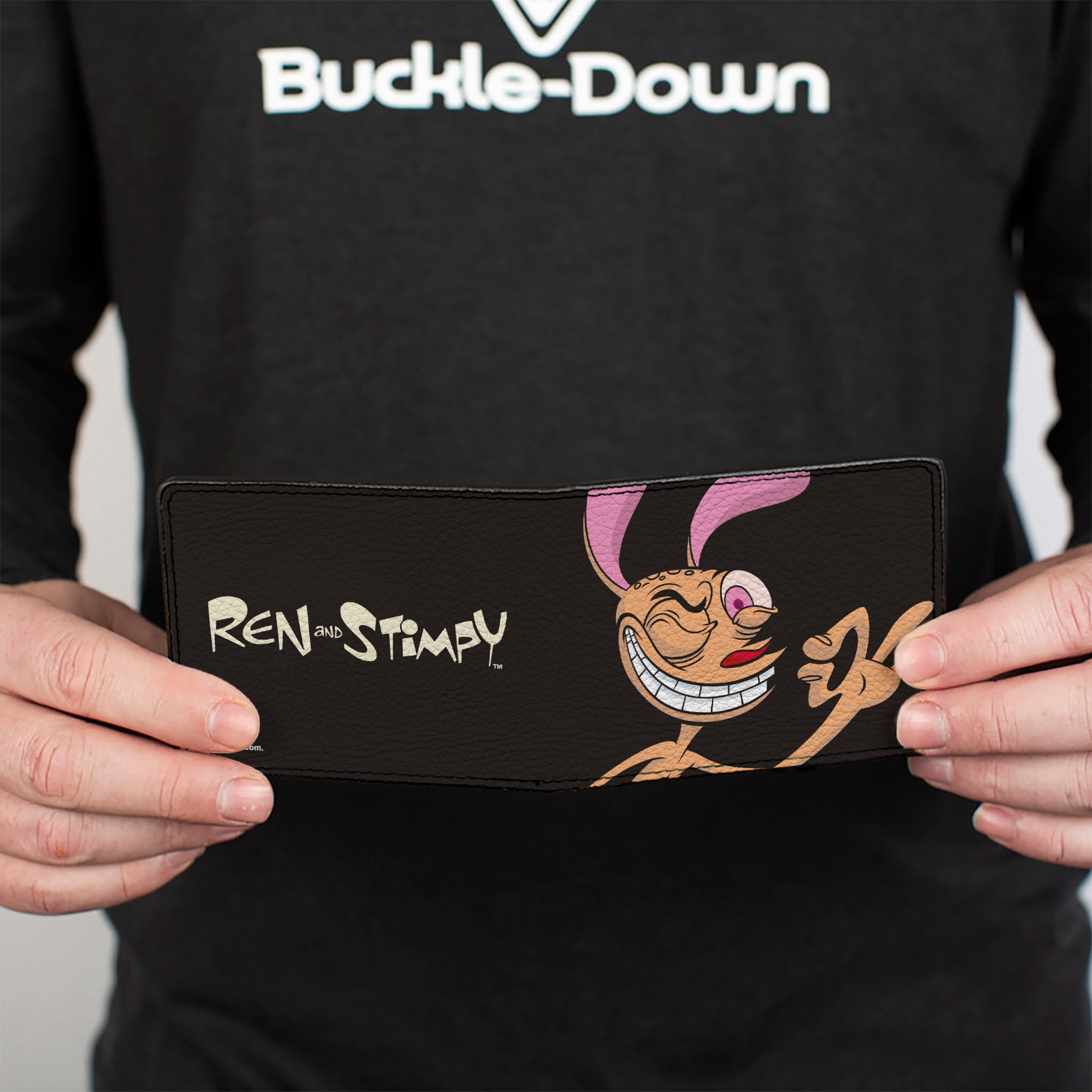 Bi-Fold Wallet - The Ren & Stimpy Show Ren Winking Pose CLOSE-UP + Logo Black Bi-Fold Wallets Ren and Stimpy