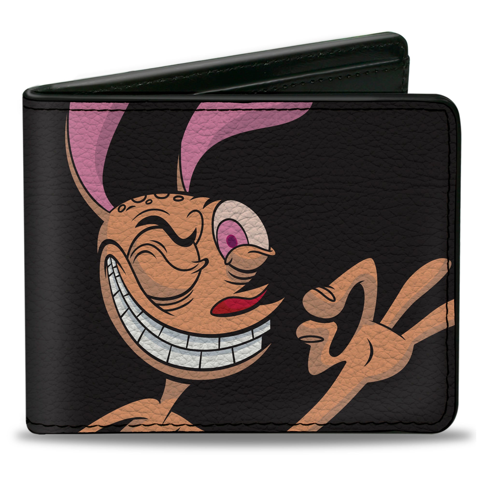 Bi-Fold Wallet - The Ren & Stimpy Show Ren Winking Pose CLOSE-UP + Logo Black Bi-Fold Wallets Ren and Stimpy