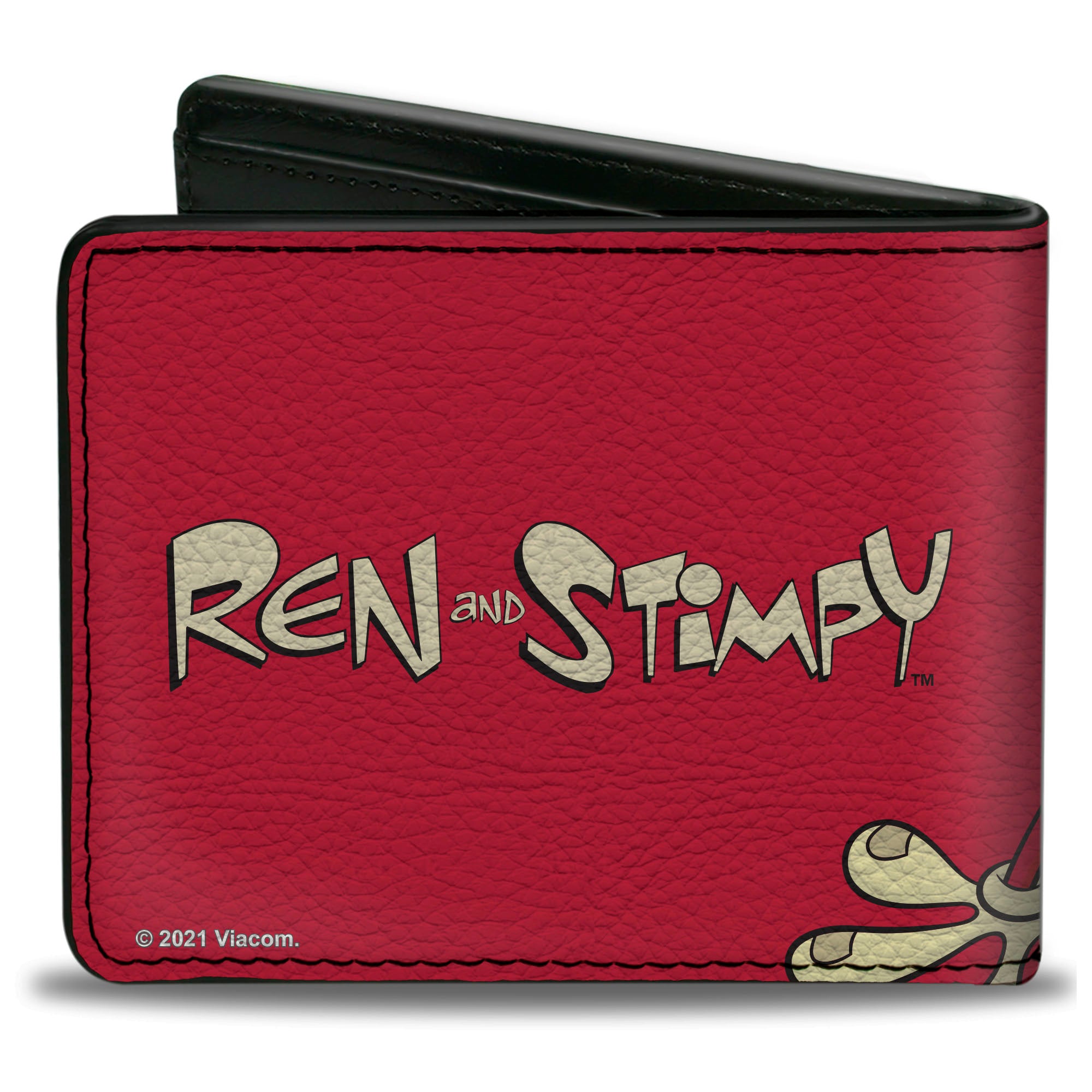 Bi-Fold Wallet - The Ren & Stimpy Show Stimpy Face CLOSE-UP + Logo Red Bi-Fold Wallets Ren and Stimpy