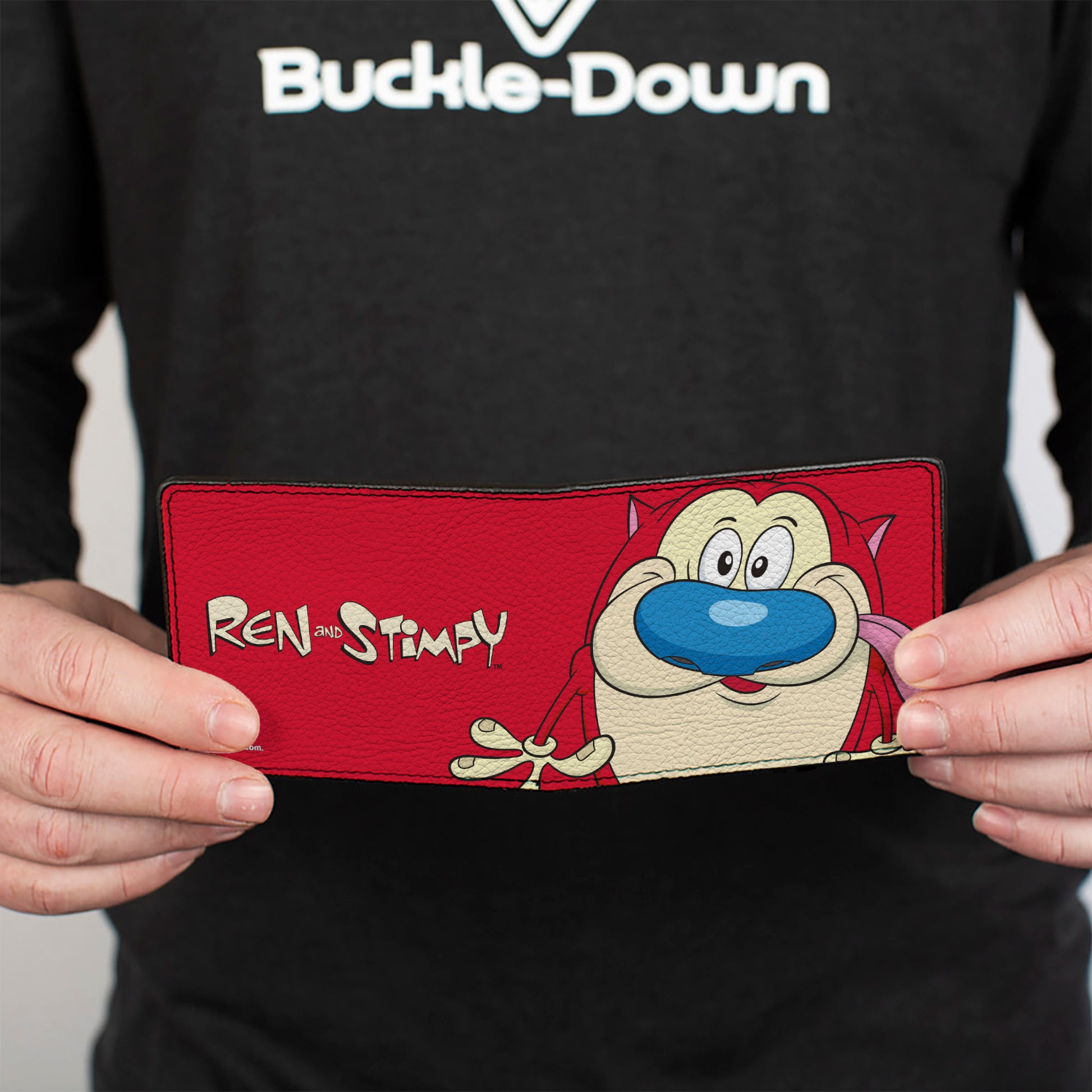Bi-Fold Wallet - The Ren & Stimpy Show Stimpy Face CLOSE-UP + Logo Red Bi-Fold Wallets Ren and Stimpy