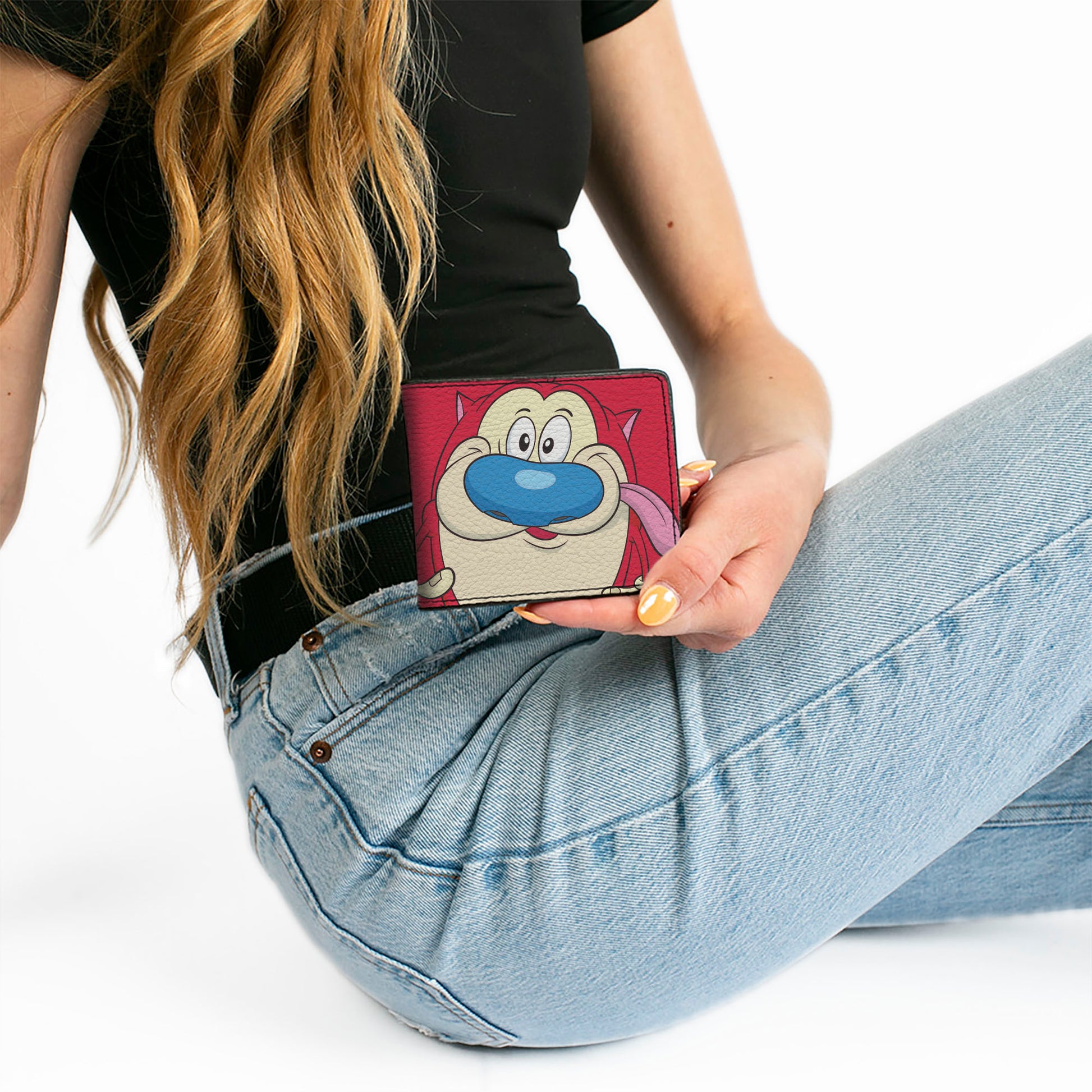 Bi-Fold Wallet - The Ren & Stimpy Show Stimpy Face CLOSE-UP + Logo Red Bi-Fold Wallets Ren and Stimpy