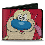 Bi-Fold Wallet - The Ren & Stimpy Show Stimpy Face CLOSE-UP + Logo Red Bi-Fold Wallets Ren and Stimpy